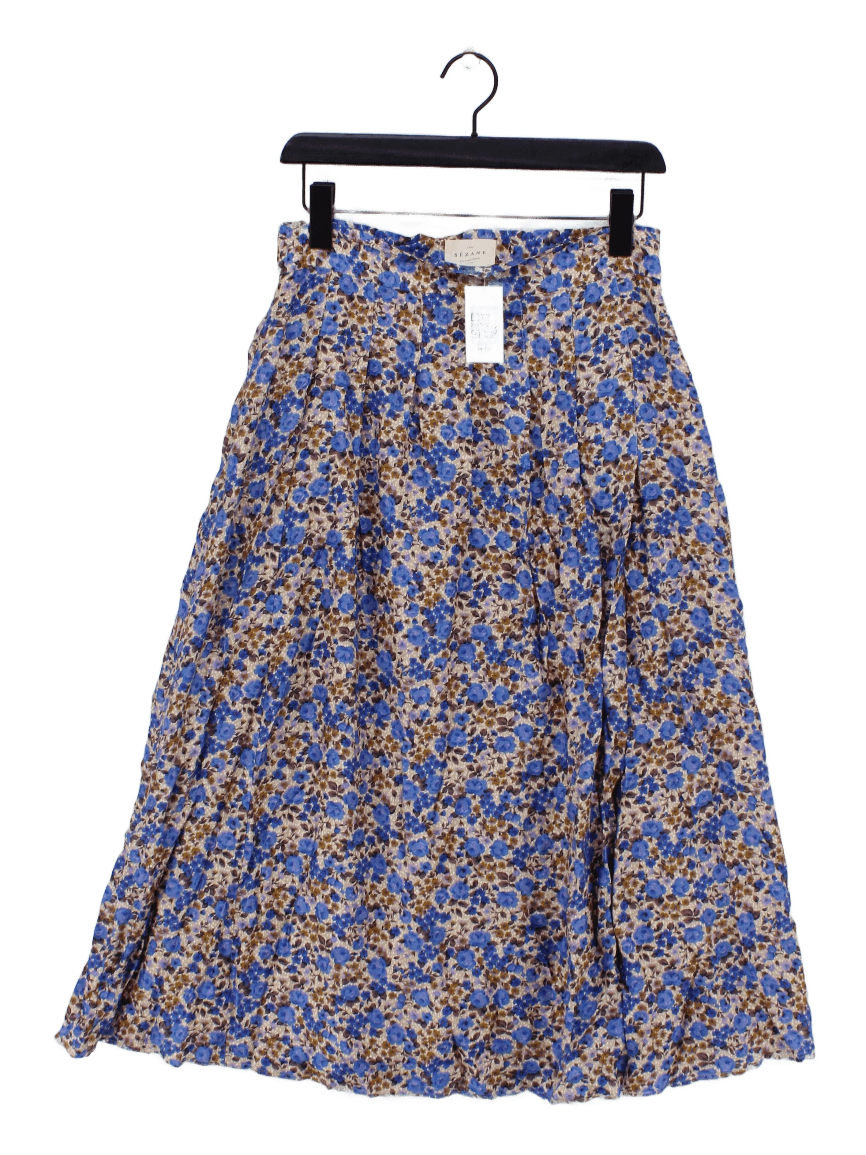 Sezane Women's Midi Skirt UK 10 Multi Floral Viscose with Silk Midi A-Line