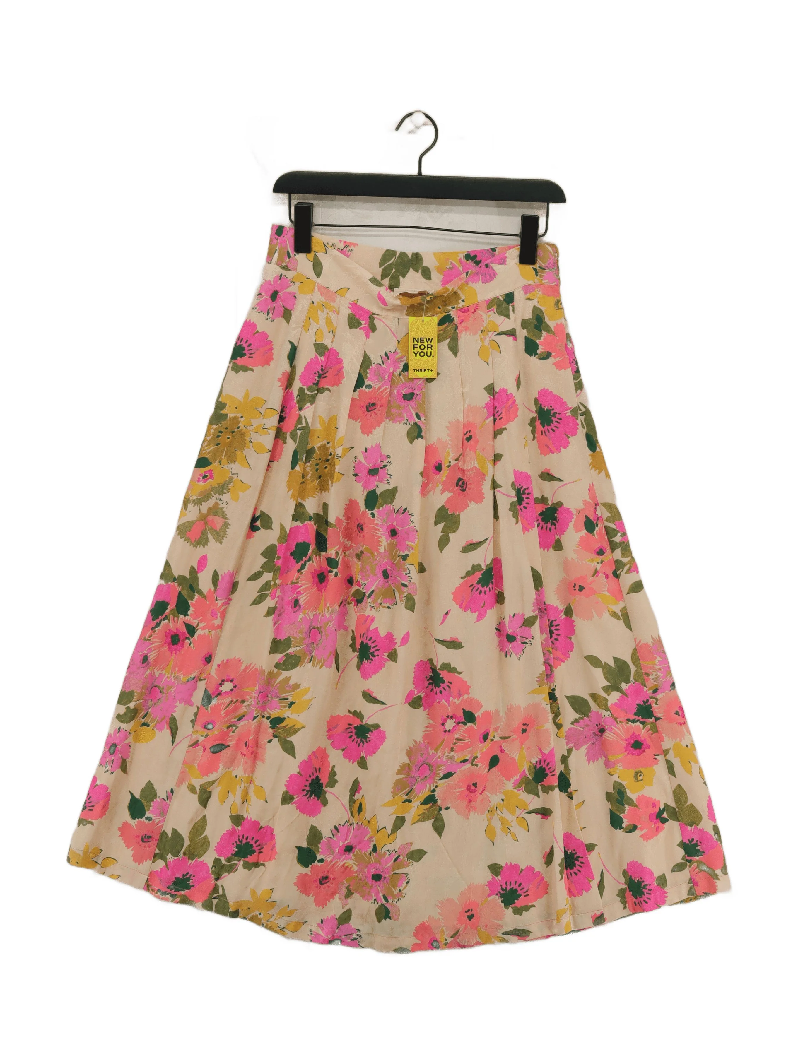 Sezane Women's Midi Skirt UK 12 Cream Floral 100% Viscose Midi A-Line