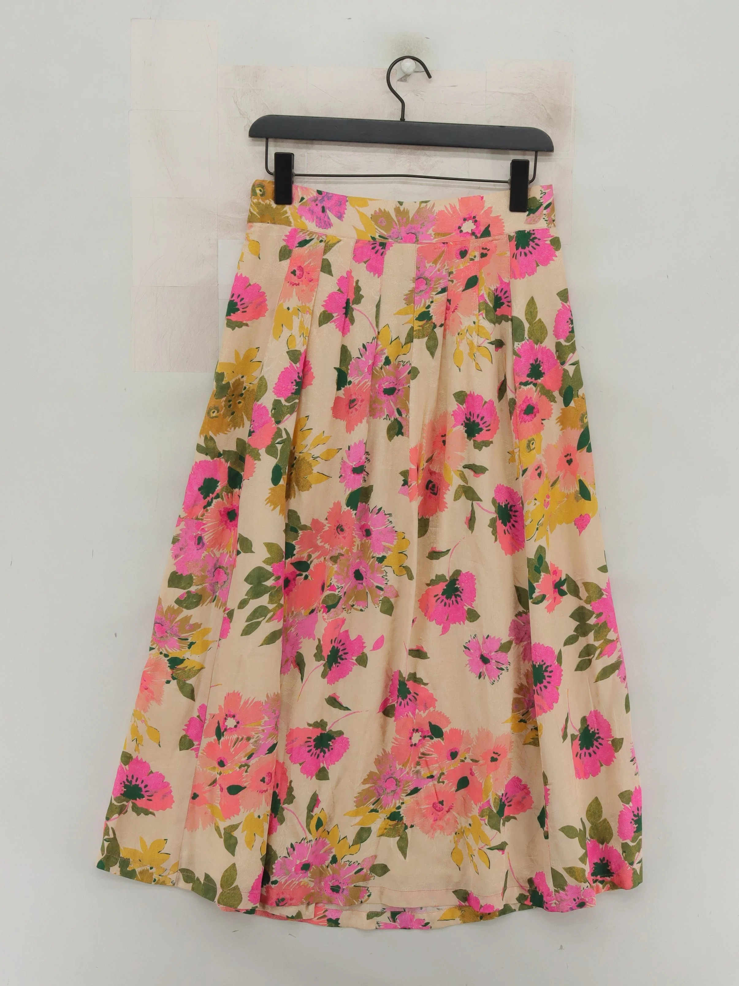 Sezane Women's Midi Skirt UK 12 Cream Floral 100% Viscose Midi A-Line - Image 2