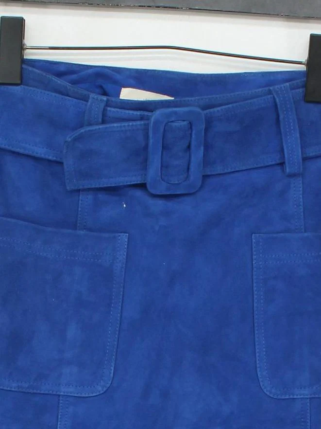 Sezane Women's Mini Skirt UK 8 Blue Suede with Viscose Short Mini - Image 3