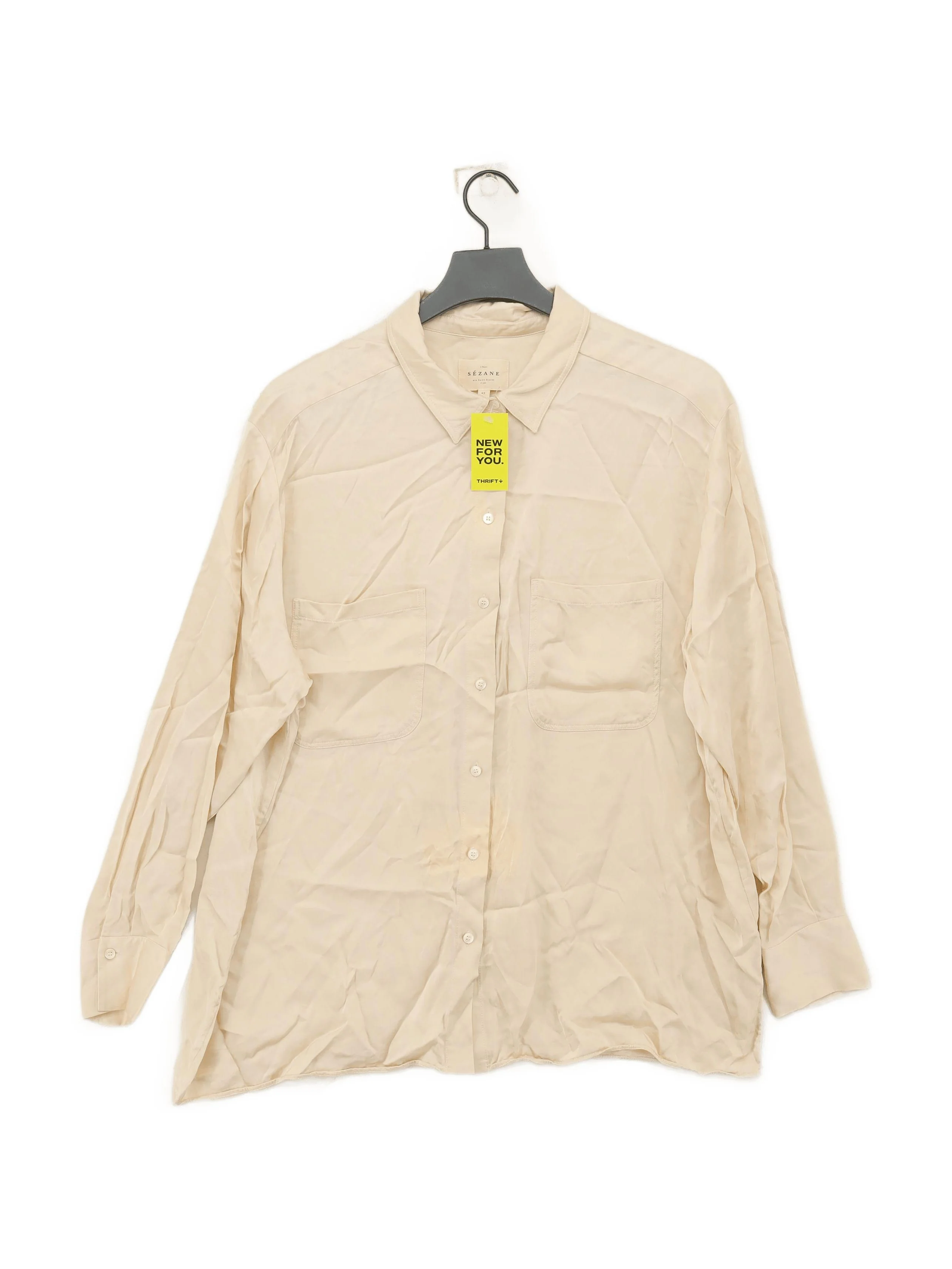 Sezane Women's Shirt UK 14 Cream 100% Viscose Long Sleeve Collared Basic