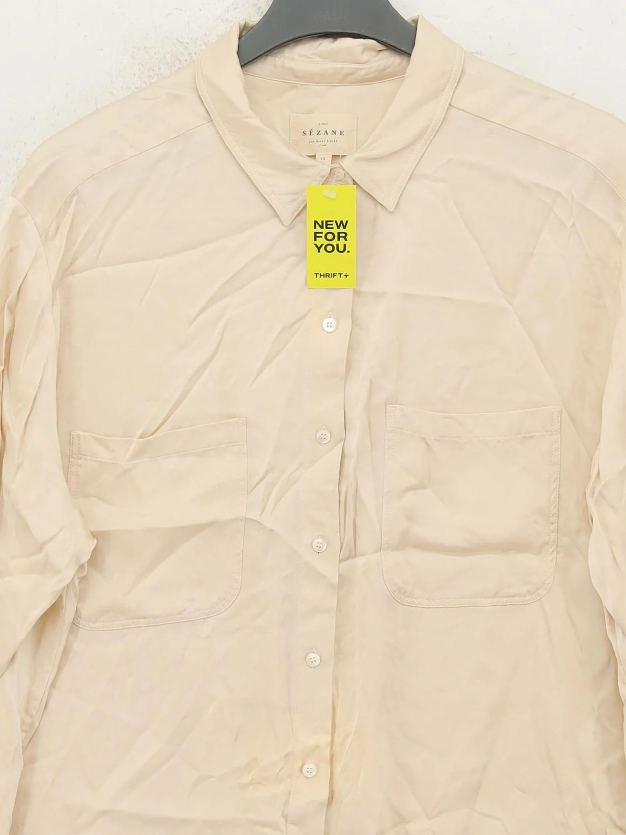 Sezane Women's Shirt UK 14 Cream 100% Viscose Long Sleeve Collared Basic - Image 3