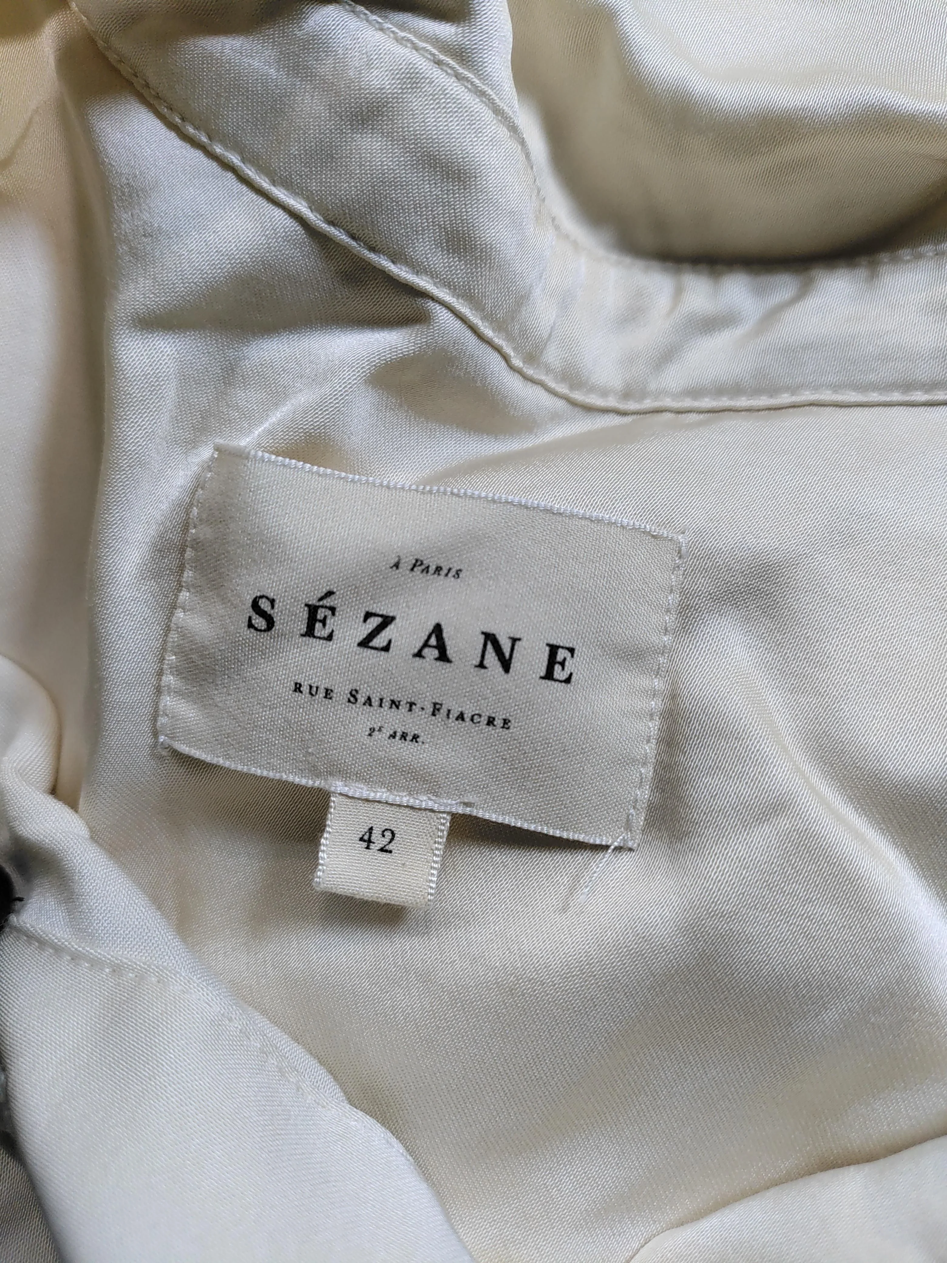 Sezane Women's Shirt UK 14 Cream 100% Viscose Long Sleeve Collared Basic - Image 6