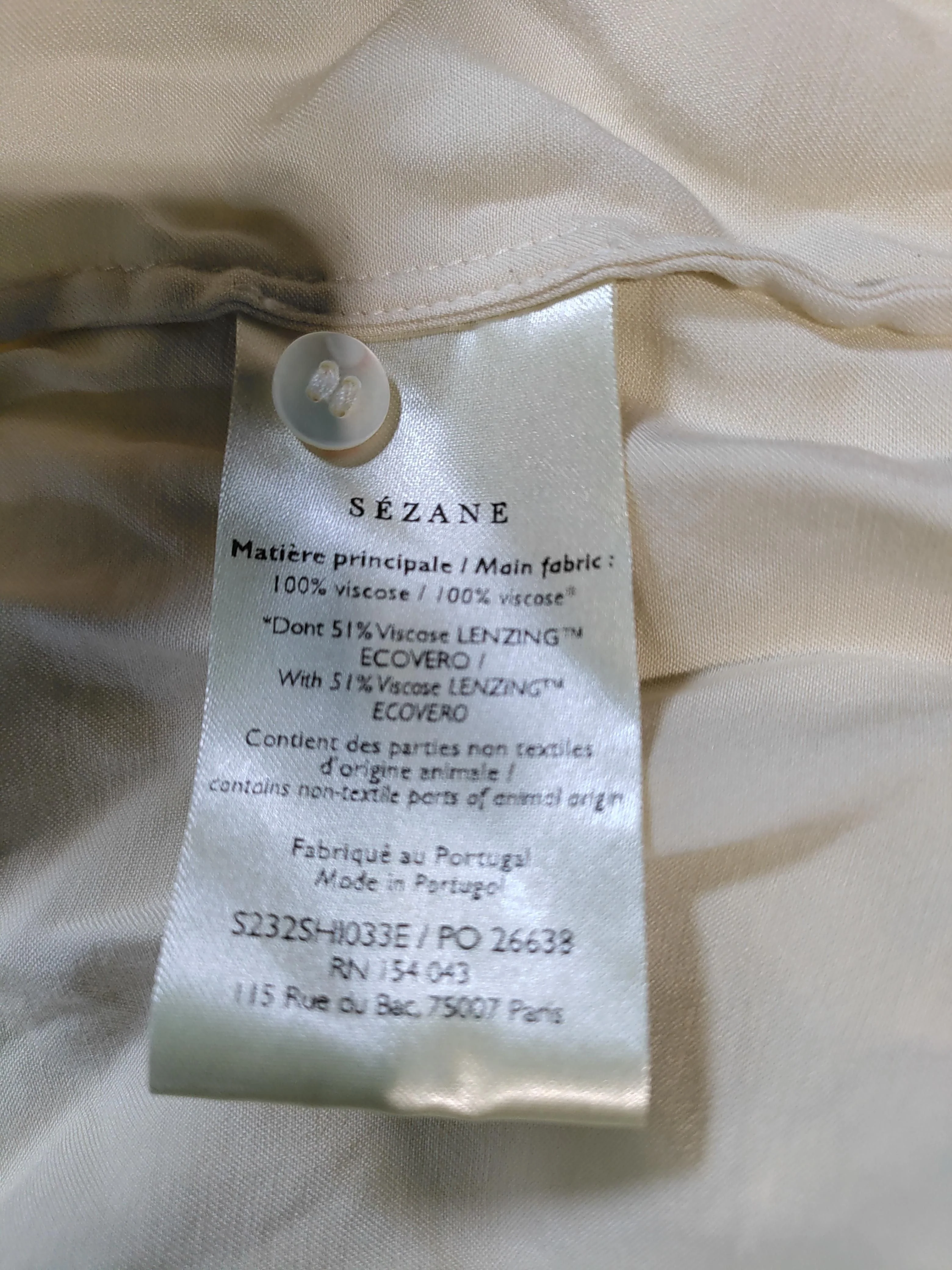 Sezane Women's Shirt UK 14 Cream 100% Viscose Long Sleeve Collared Basic - Image 7