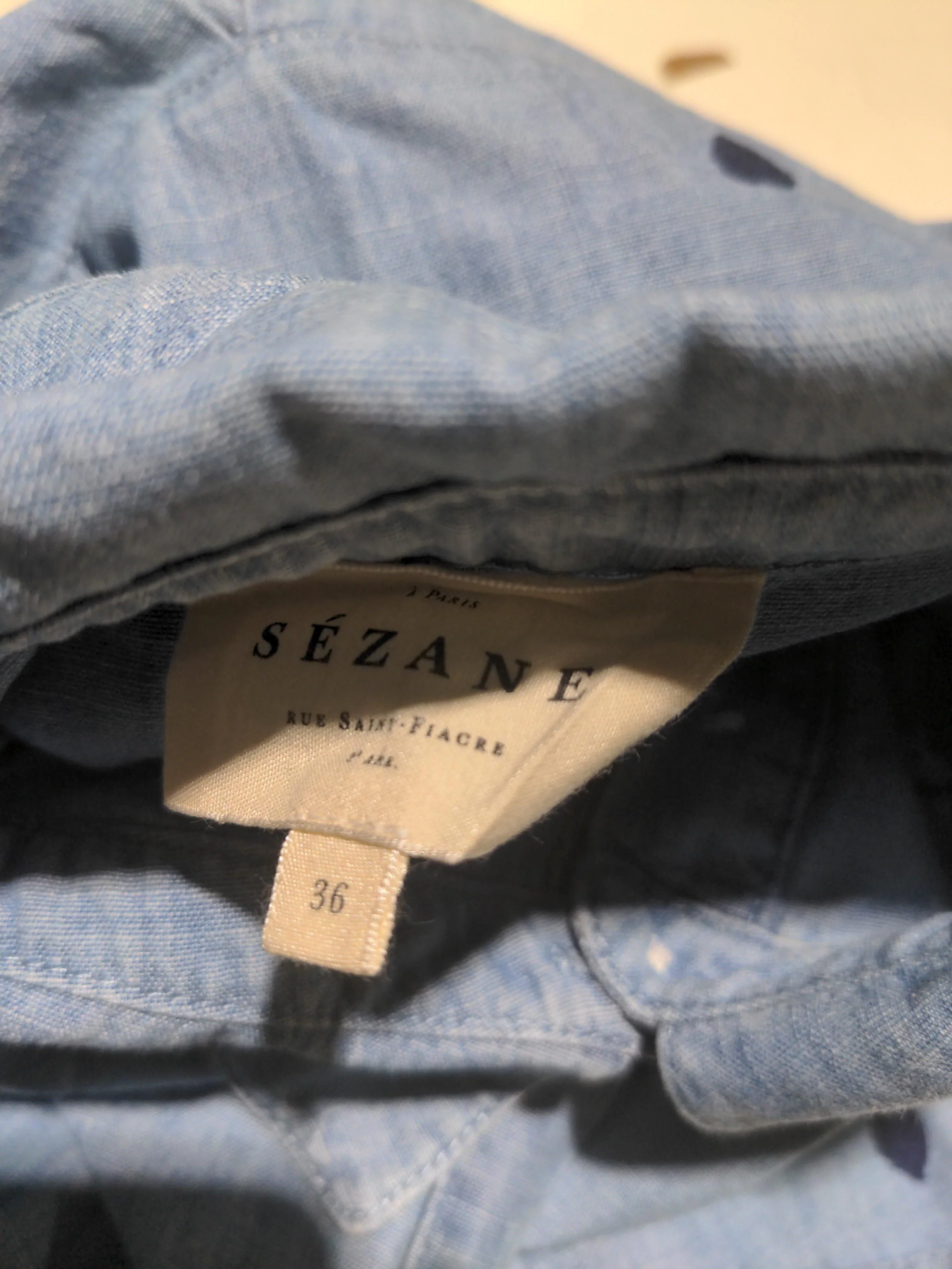 Sezane Women's Shirt UK 8 Blue Cotton with Polyester Long Sleeve Collared Basic - Image 5