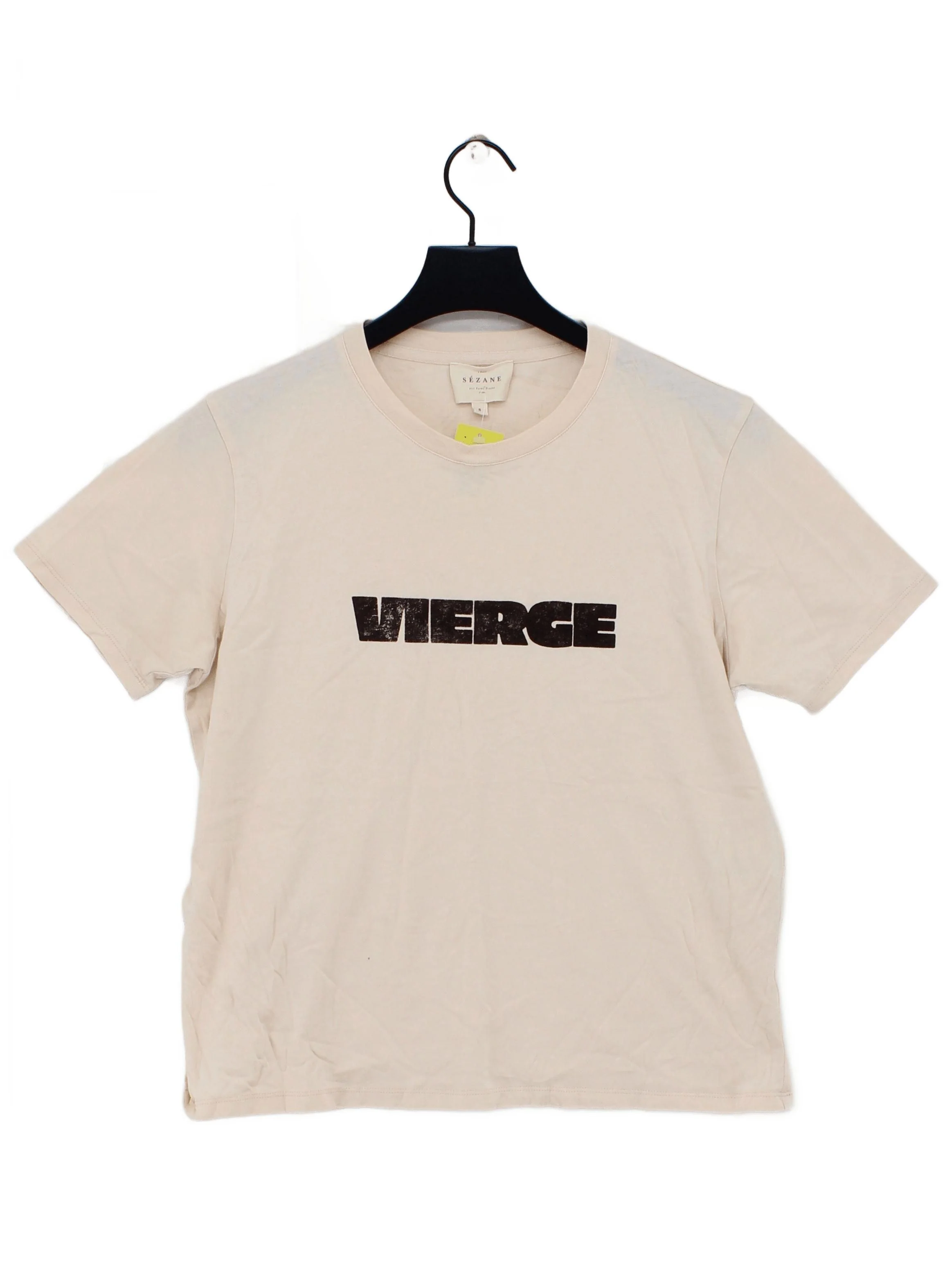 Sezane Women's T-Shirt S Cream Graphic 100% Cotton Short Sleeve Round Neck Basic