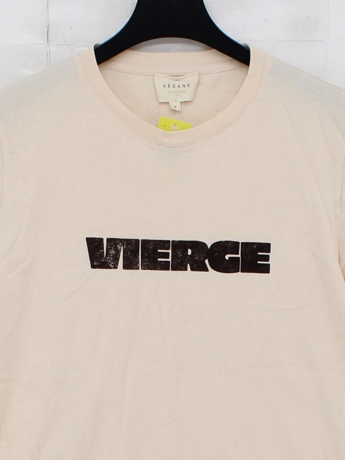 Sezane Women's T-Shirt S Cream Graphic 100% Cotton Short Sleeve Round Neck Basic - Image 3