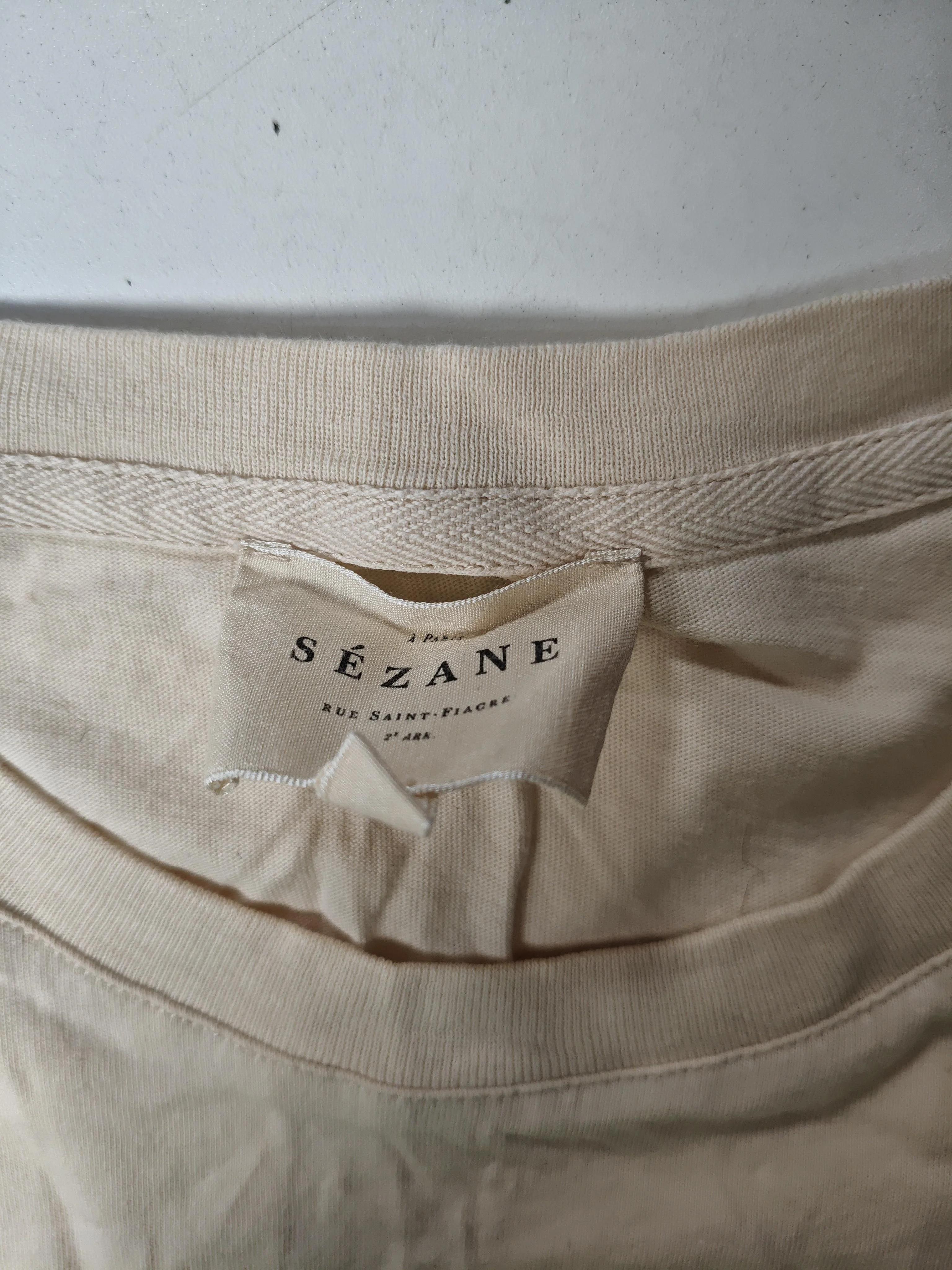 Sezane Women's T-Shirt S Cream Graphic 100% Cotton Short Sleeve Round Neck Basic - Image 6