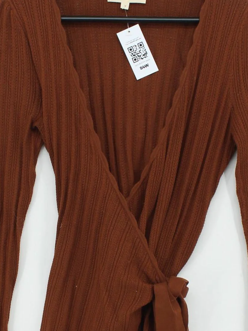Sezane Women's Top M Brown 100% Other Long Sleeve V-Neck Basic - Image 3