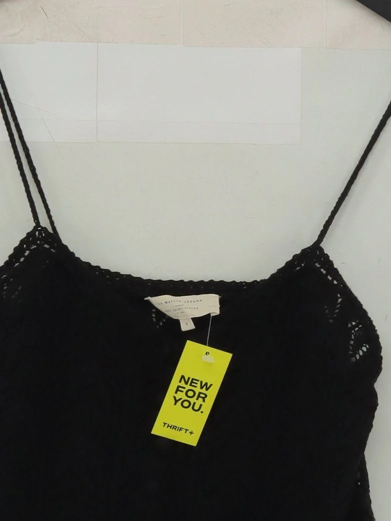 Sezane Women's Top S Black Cotton with Polyamide Sleeveless Square Neck Basic - Image 3