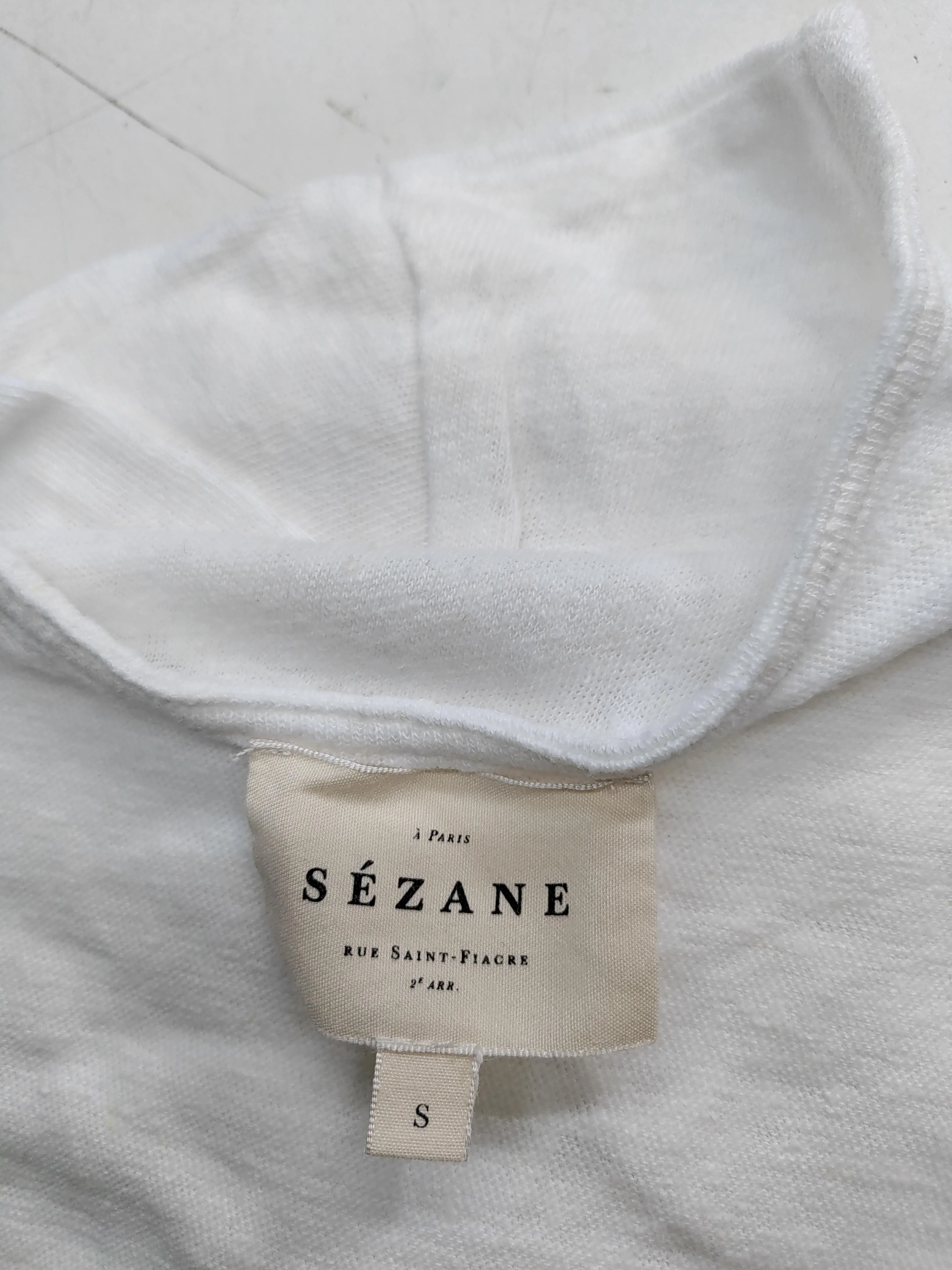 Sezane Women's Top S White Cotton with Linen Short Sleeve V-Neck Basic - Image 5