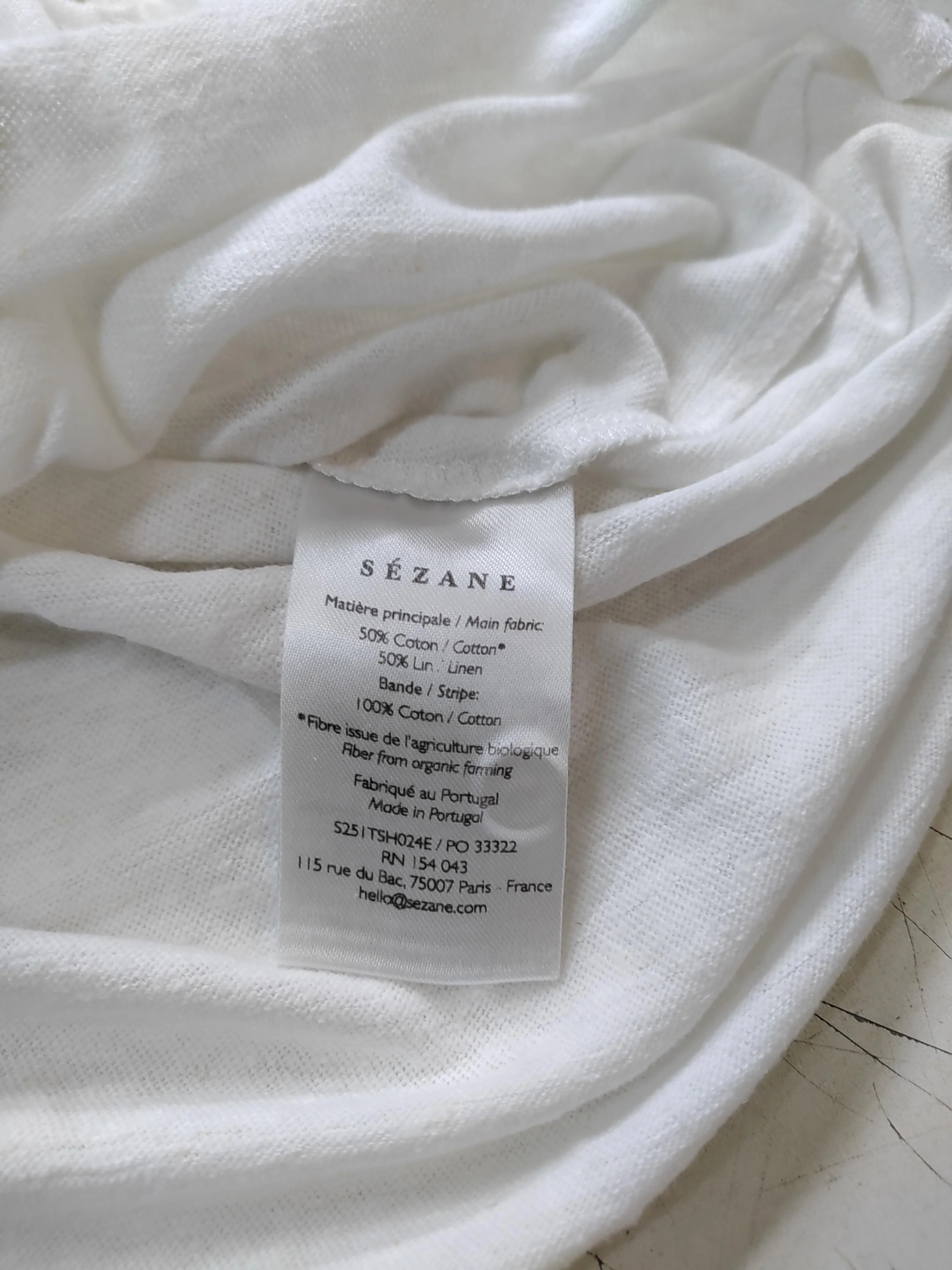 Sezane Women's Top S White Cotton with Linen Short Sleeve V-Neck Basic - Image 6