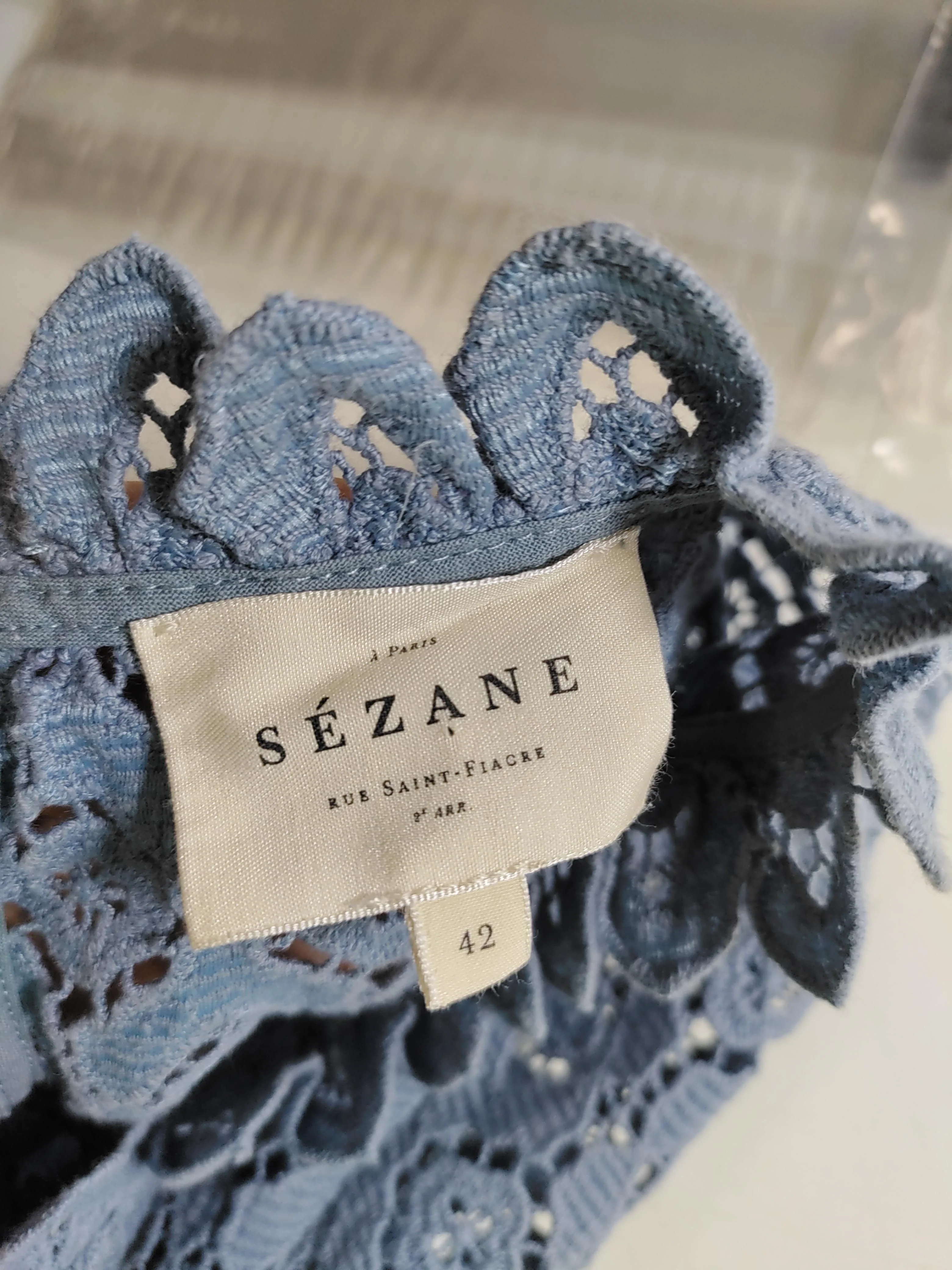 Sezane Women's Top UK 14 Blue Cotton with Polyester Basic - Image 6
