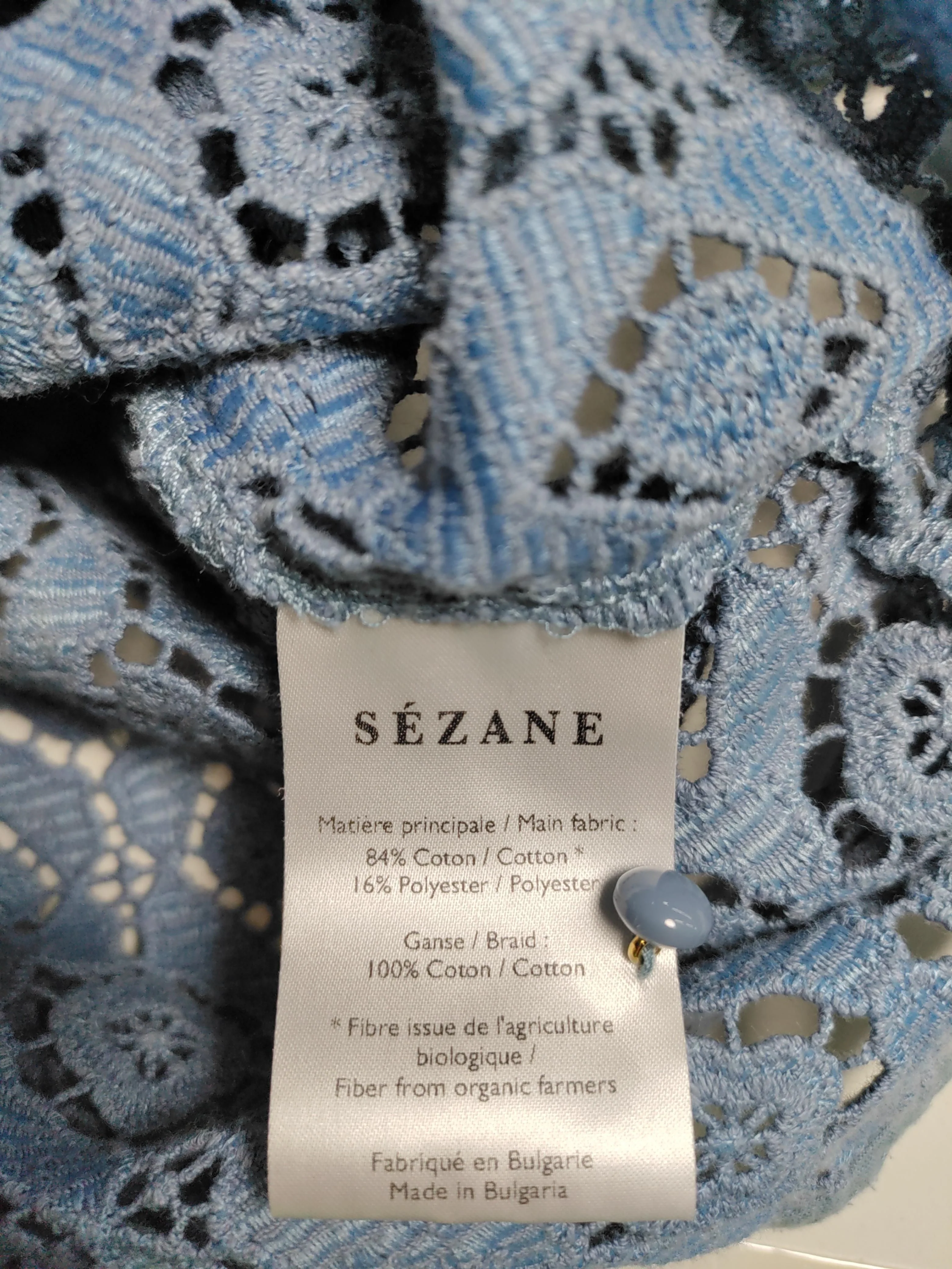 Sezane Women's Top UK 14 Blue Cotton with Polyester Basic - Image 7