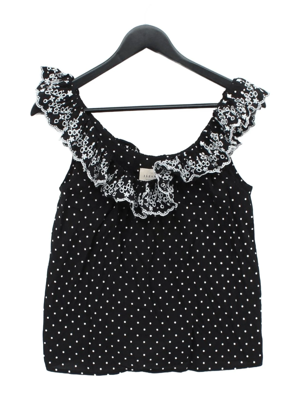 Sezane Women's Top UK 6 Black Cotton with Polyester Basic