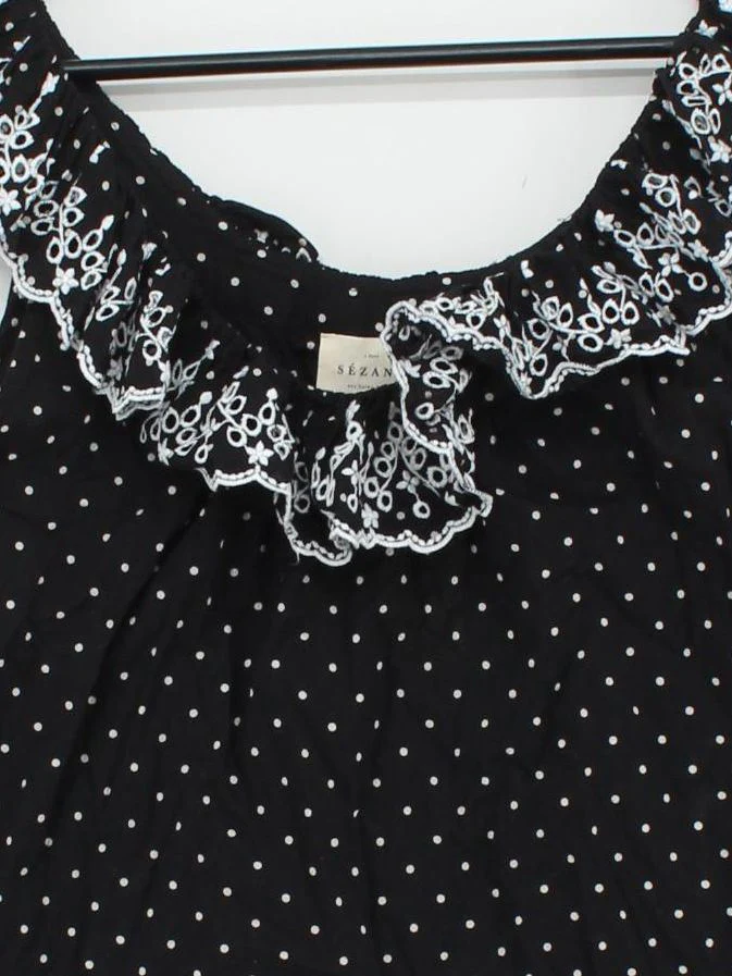 Sezane Women's Top UK 6 Black Cotton with Polyester Basic - Image 3