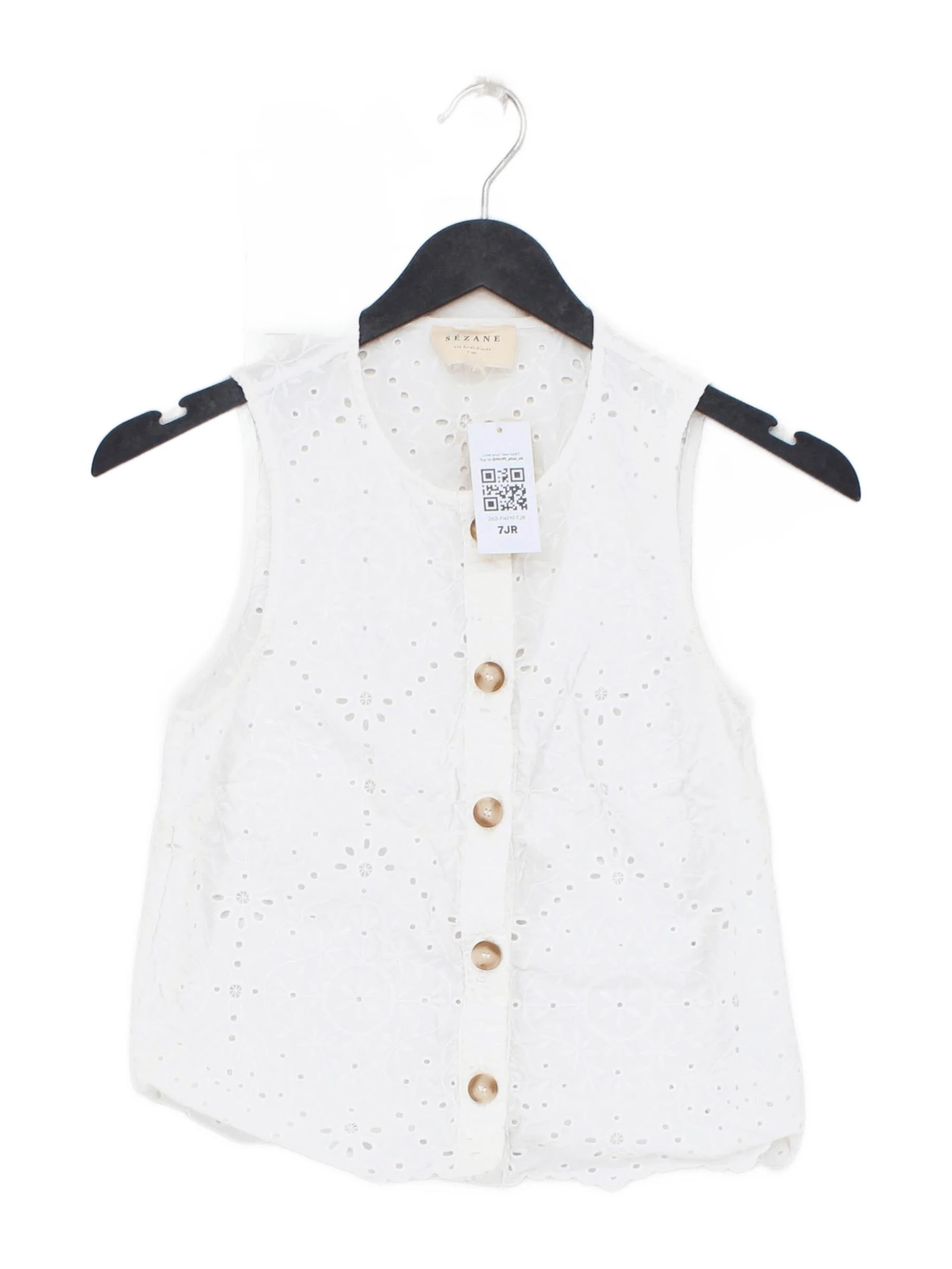 Sezane Women's Top UK 6 White Cotton with Polyester, Viscose Basic