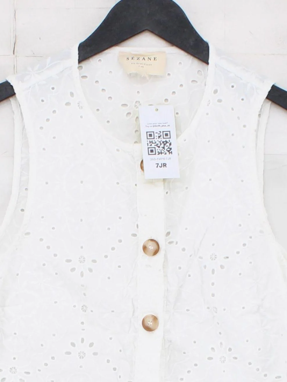 Sezane Women's Top UK 6 White Cotton with Polyester, Viscose Basic - Image 3