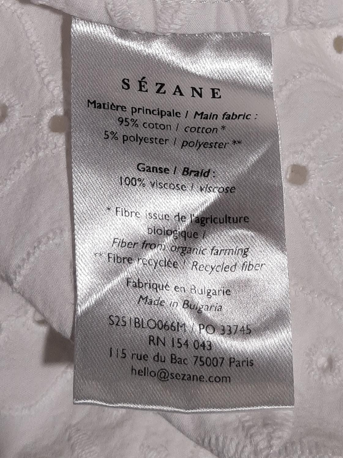 Sezane Women's Top UK 6 White Cotton with Polyester, Viscose Basic - Image 6