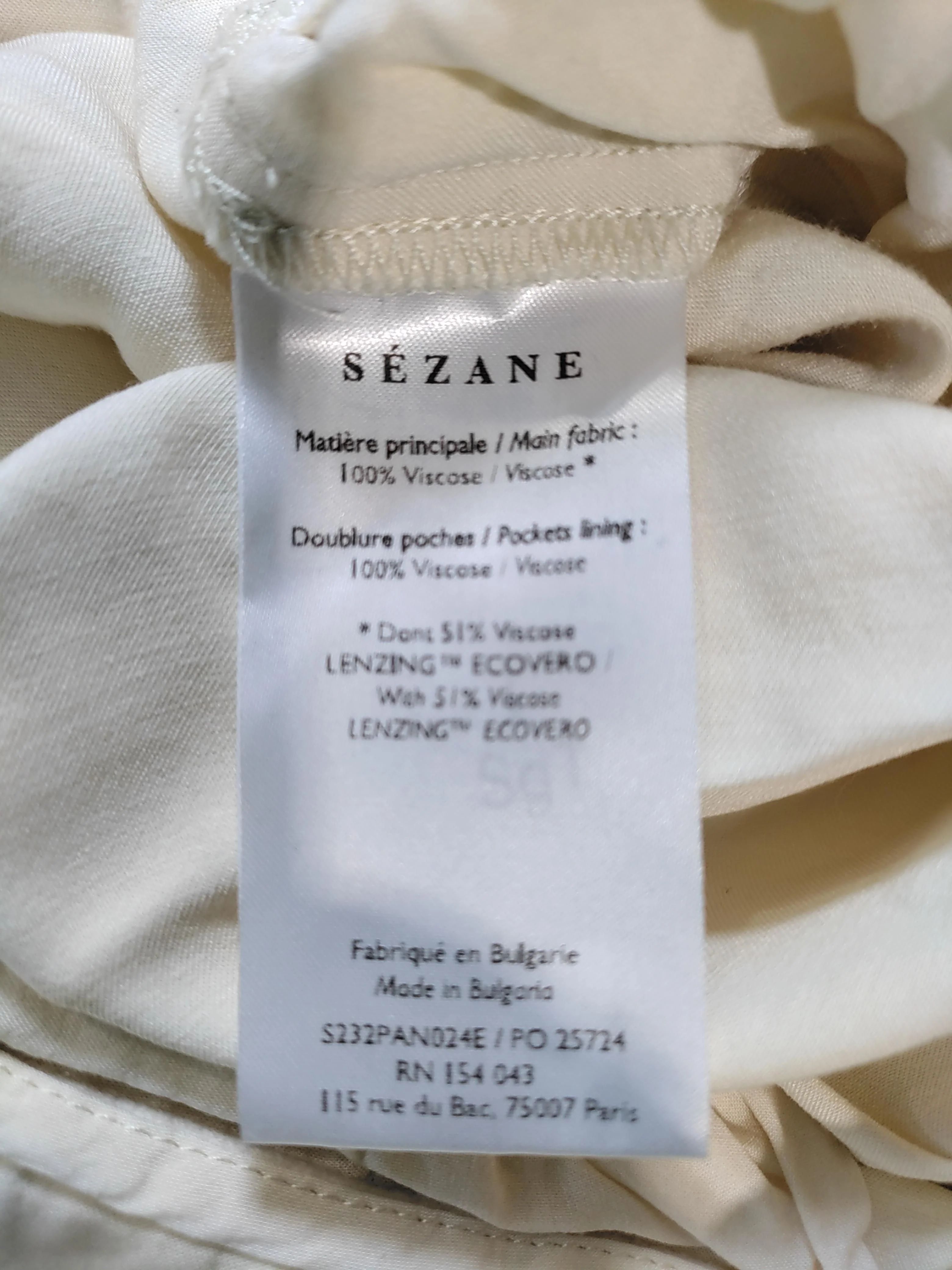 Sezane Women's Trousers UK 10 Cream 100% Viscose Wide-Leg Chino - Image 7