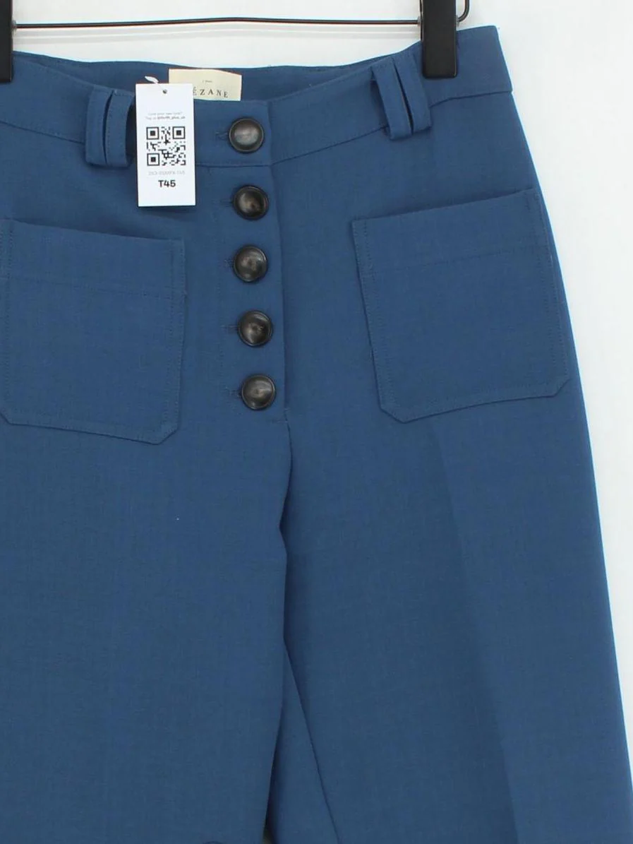 Sezane Women's Trousers UK 8 Blue Polyester with Wool, Elastane Wide-Leg Chino - Image 3