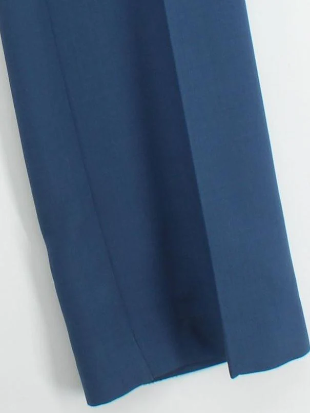Sezane Women's Trousers UK 8 Blue Polyester with Wool, Elastane Wide-Leg Chino - Image 4