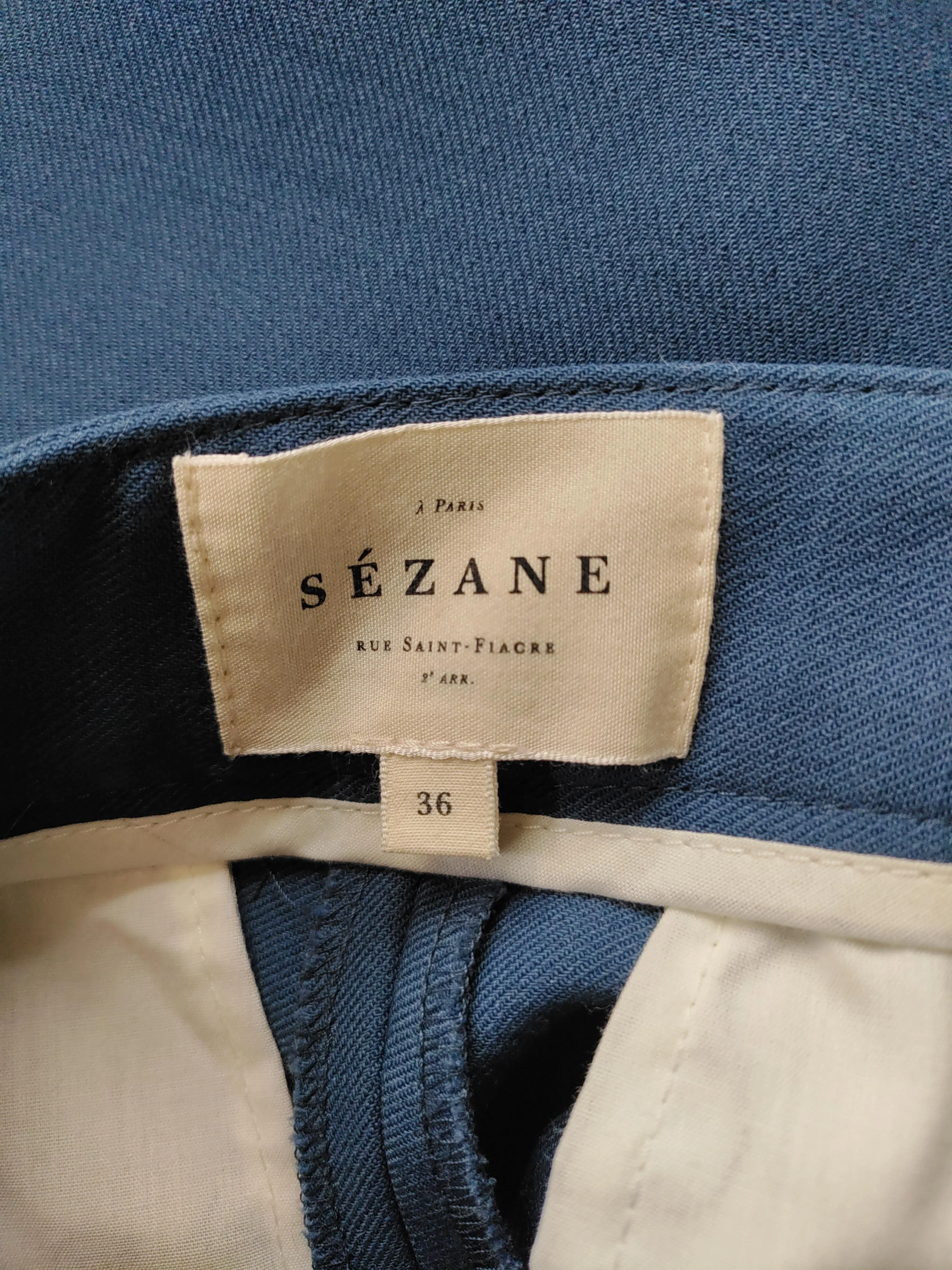 Sezane Women's Trousers UK 8 Blue Polyester with Wool, Elastane Wide-Leg Chino - Image 5