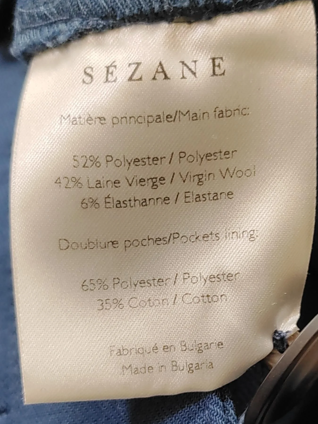Sezane Women's Trousers UK 8 Blue Polyester with Wool, Elastane Wide-Leg Chino - Image 6