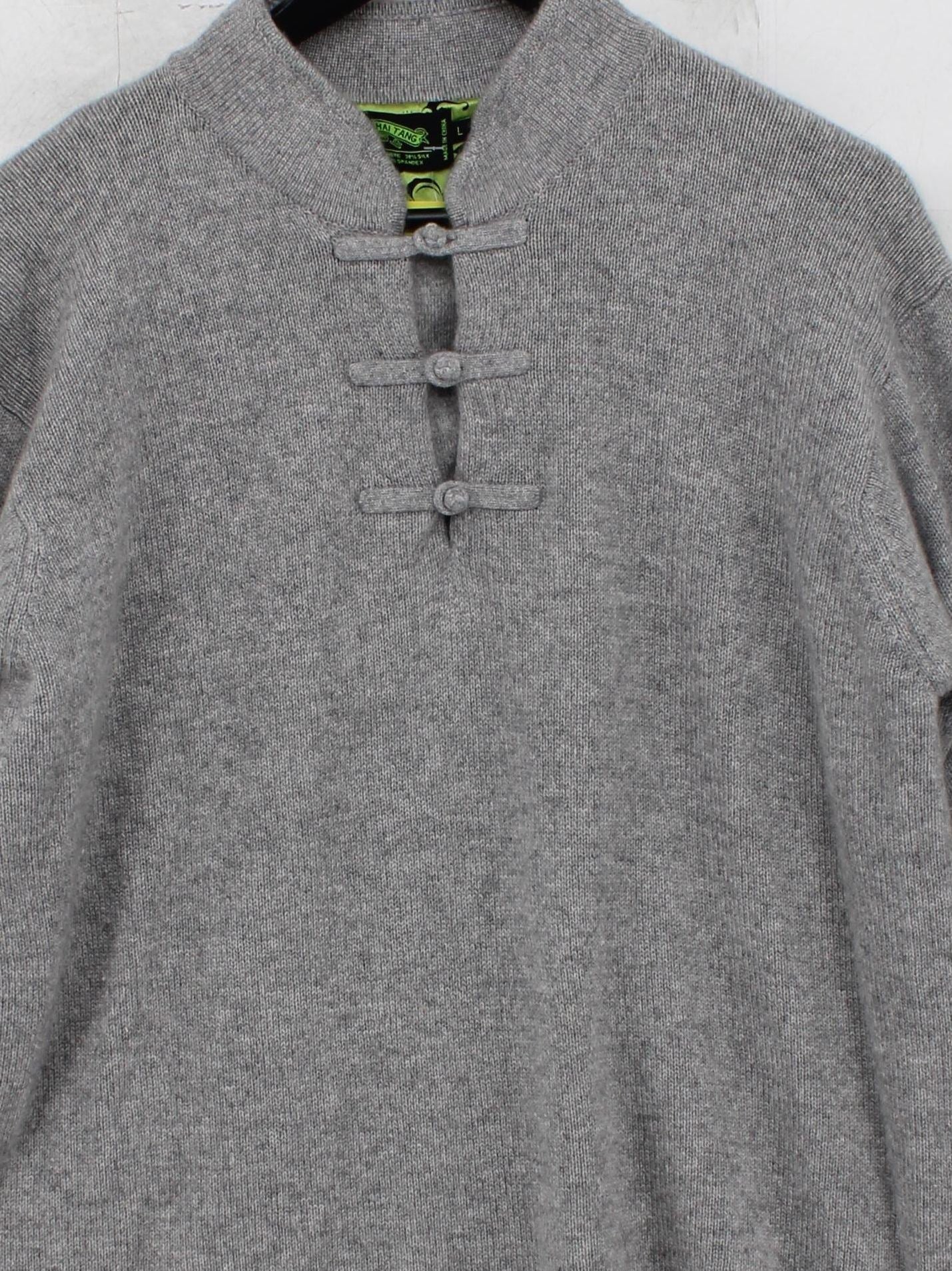 Shanghai Tang Men's Jumper L Grey Cashmere with Silk Mock Neck Pullover - Image 3