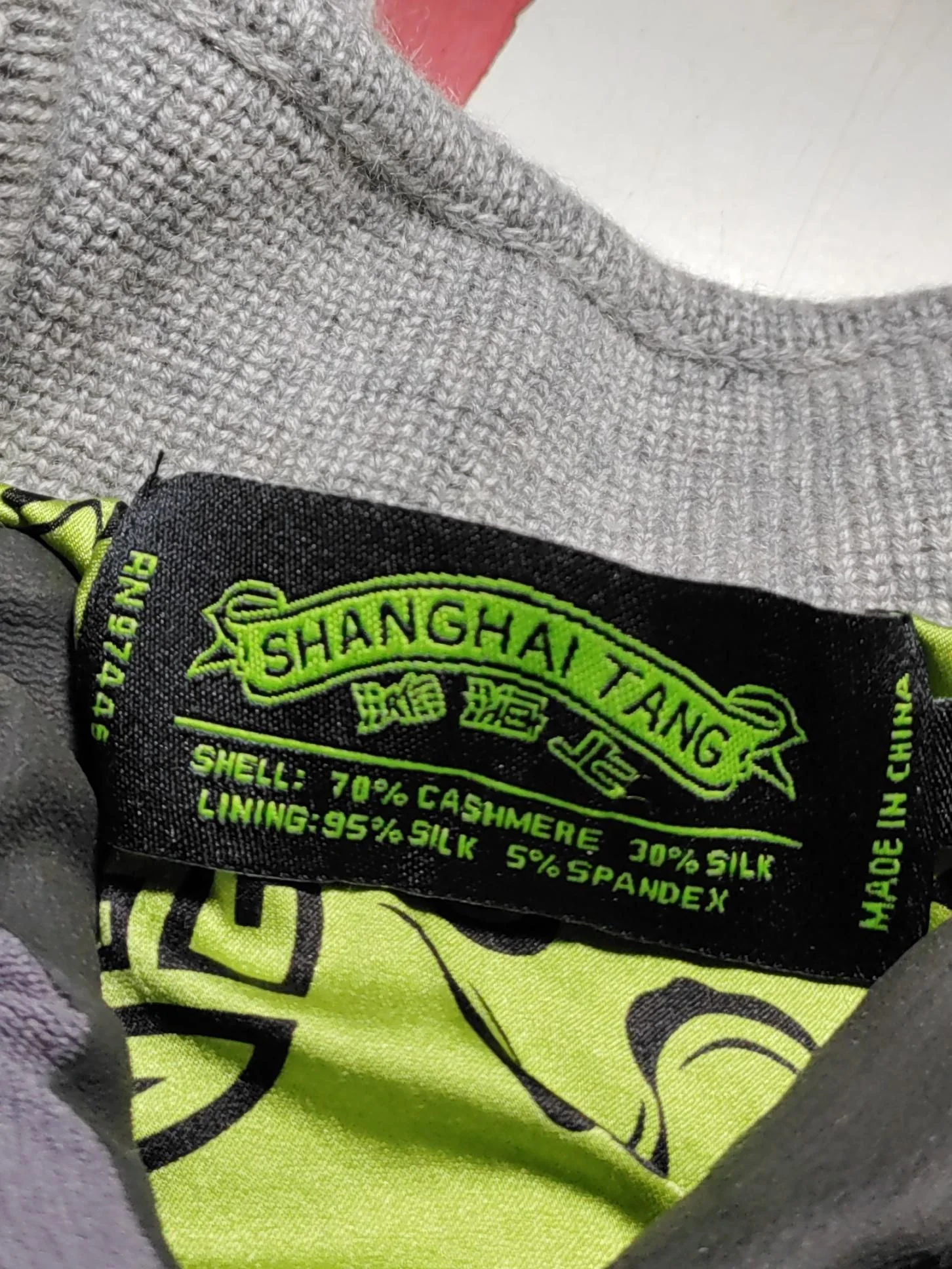 Shanghai Tang Men's Jumper L Grey Cashmere with Silk Mock Neck Pullover - Image 6