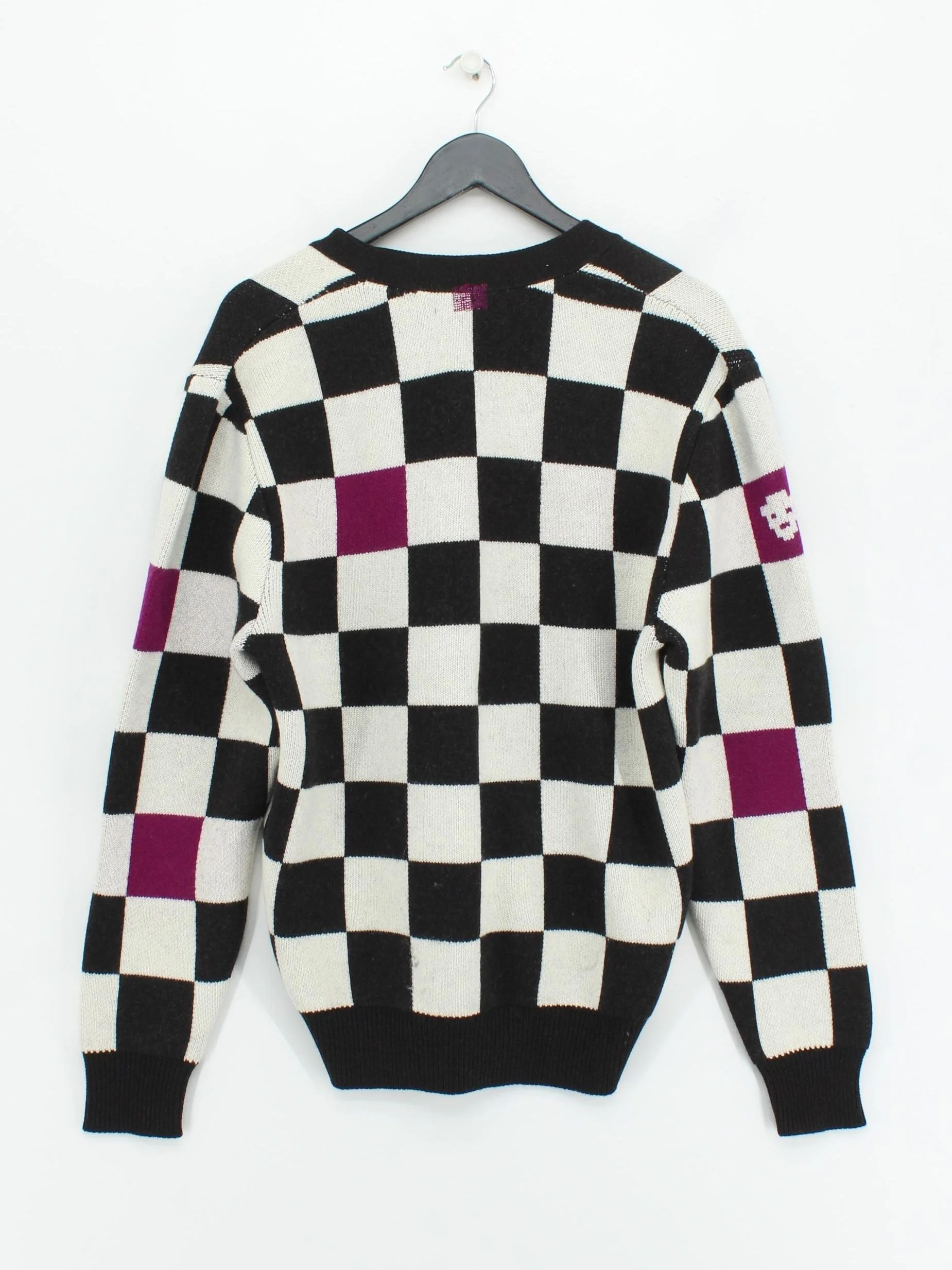 Sheep Inc Men's Cardigan M Multi Checkered 100% Wool V-Neck Cardigan - Image 2