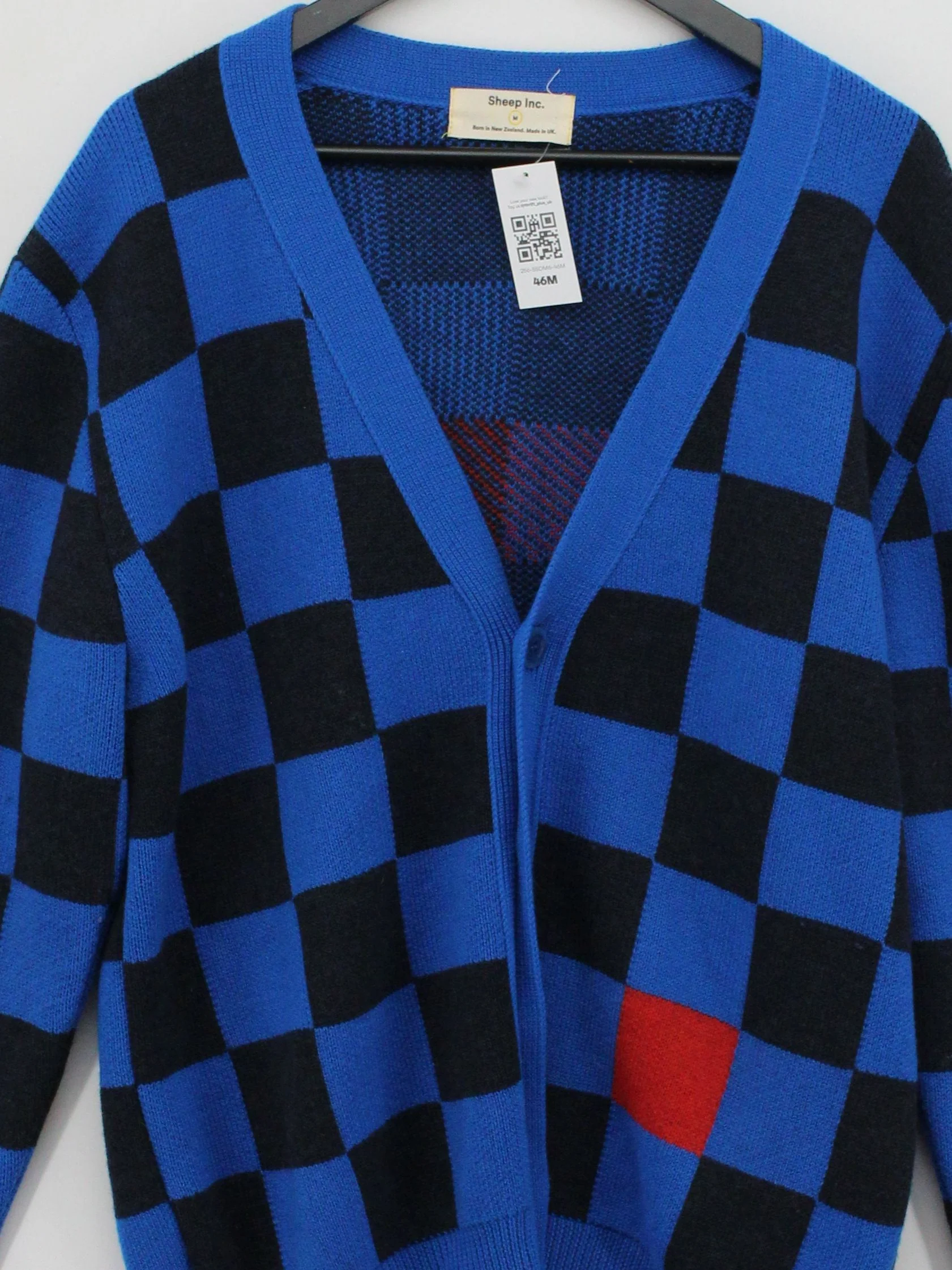 Sheep Inc Men's Cardigan M Multi Checkered 100% Wool V-Neck Cardigan - Image 3