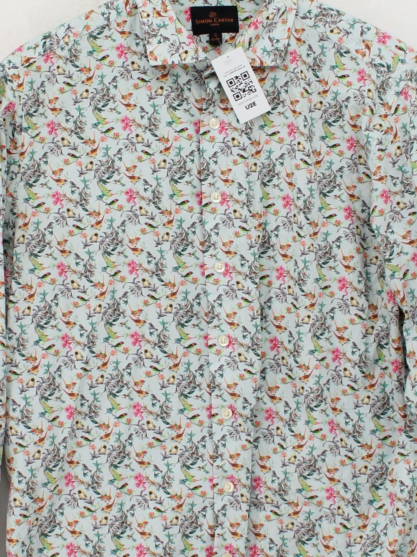 Simon Carter Men's Shirt M Blue Floral 100% Cotton Basic - Image 3