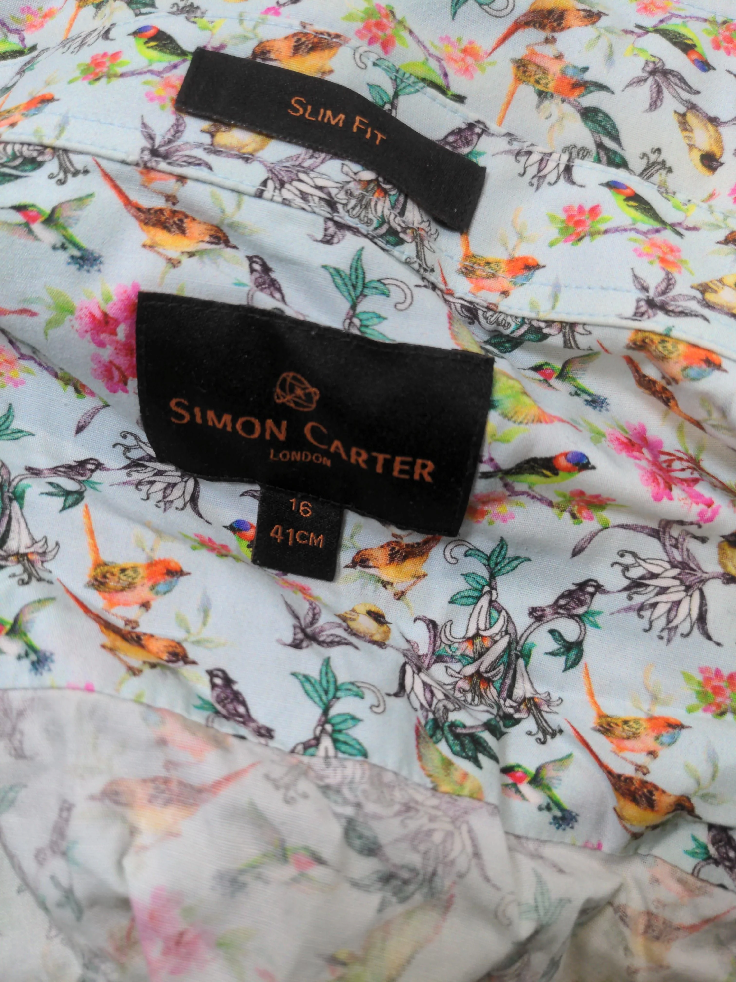 Simon Carter Men's Shirt M Blue Floral 100% Cotton Basic - Image 5
