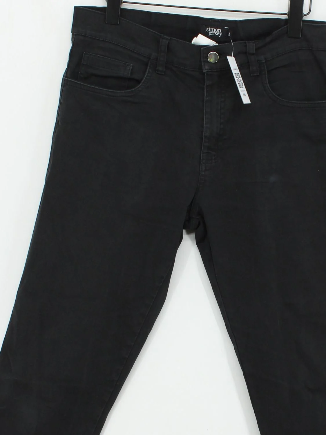 Simon Jersey Men's Trousers W 34 in Black Cotton with Polyester, Elastane Chino - Image 3