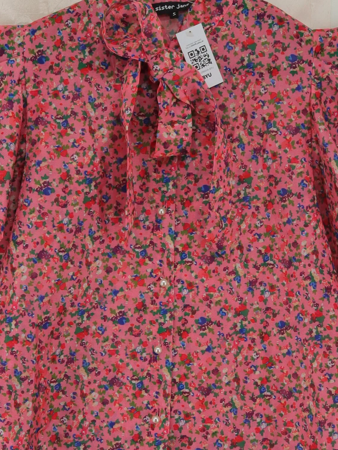 Sister Jane Women's Blouse S Pink Floral 100% Other Long Sleeve Collared Basic - Image 3