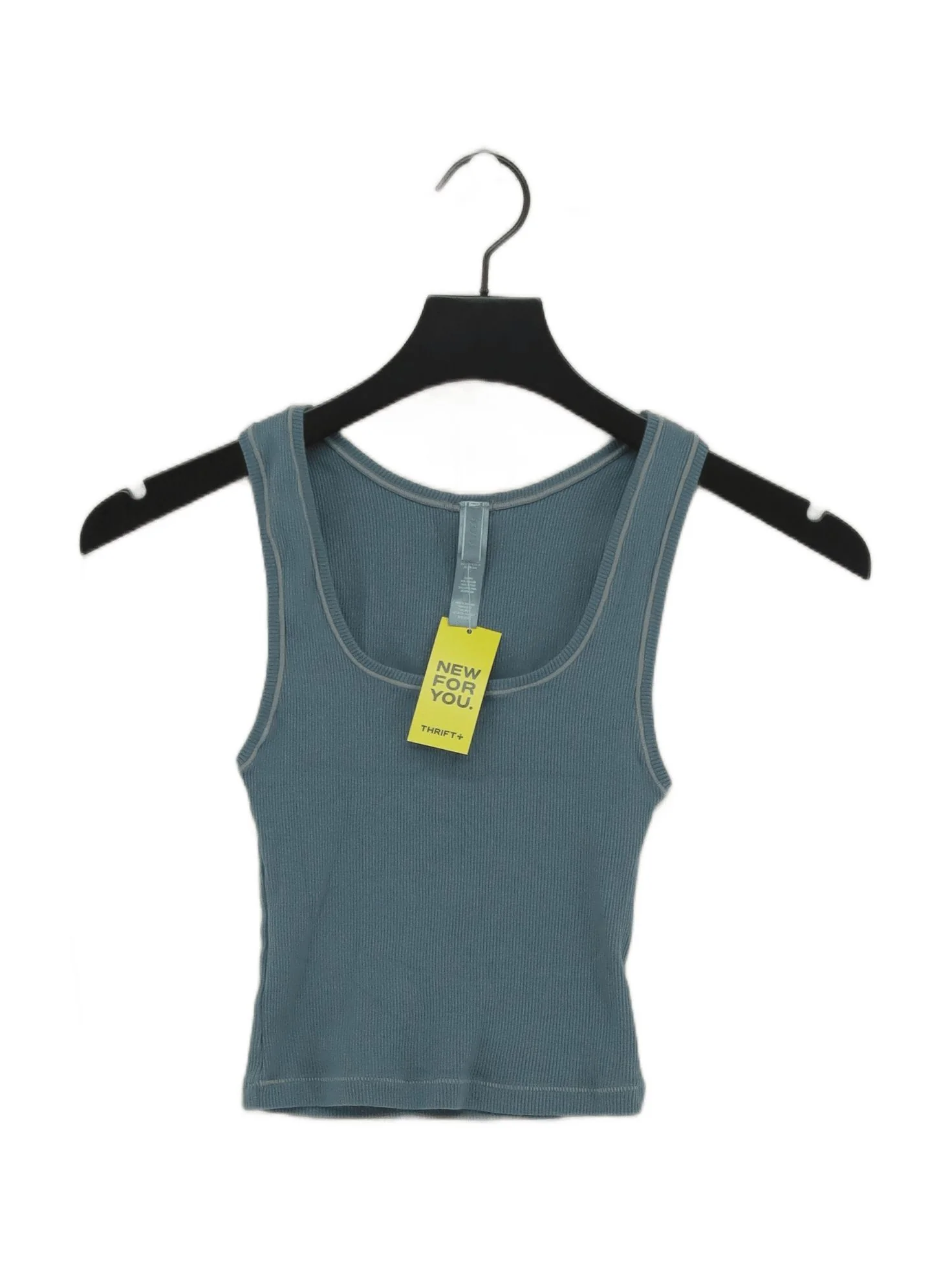 Skims Women's T-Shirt S Blue Cotton with Elastane Sleeveless Round Neck Basic