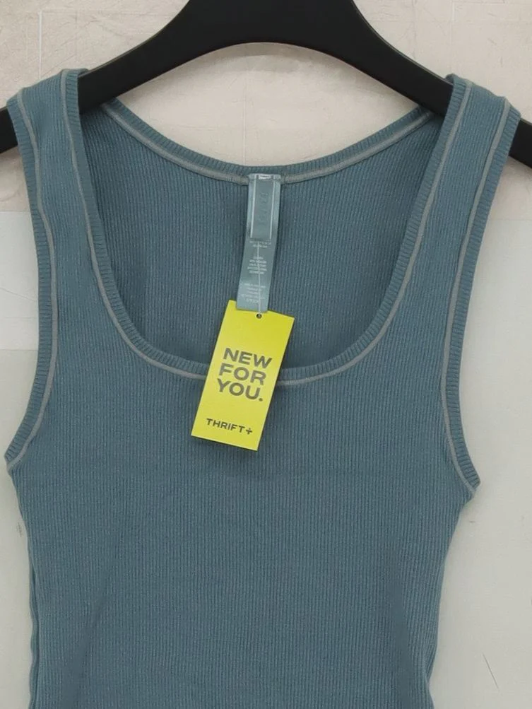Skims Women's T-Shirt S Blue Cotton with Elastane Sleeveless Round Neck Basic - Image 3