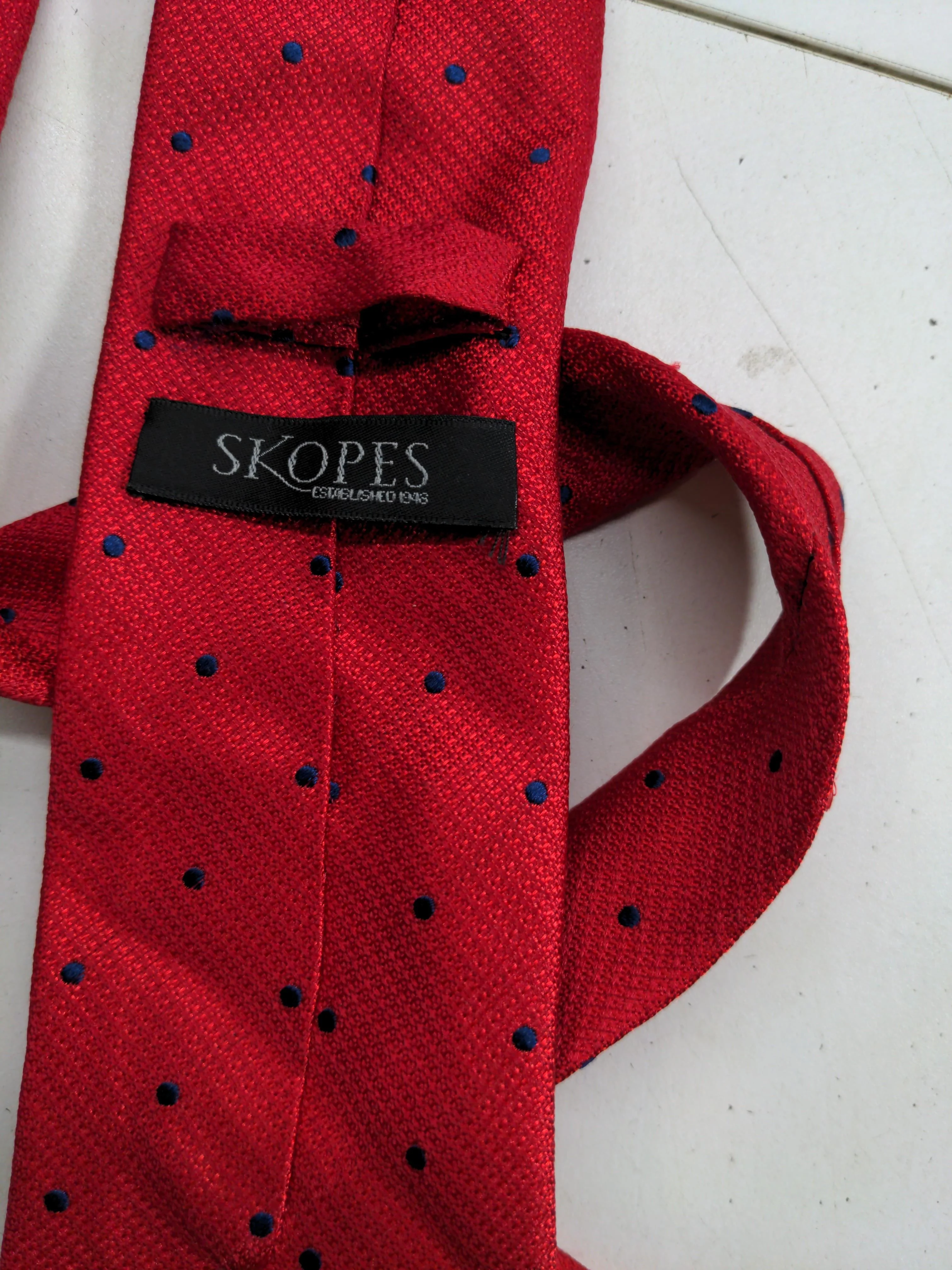 Skopes Men's Tie Red Polkadot 100% Silk - Image 6