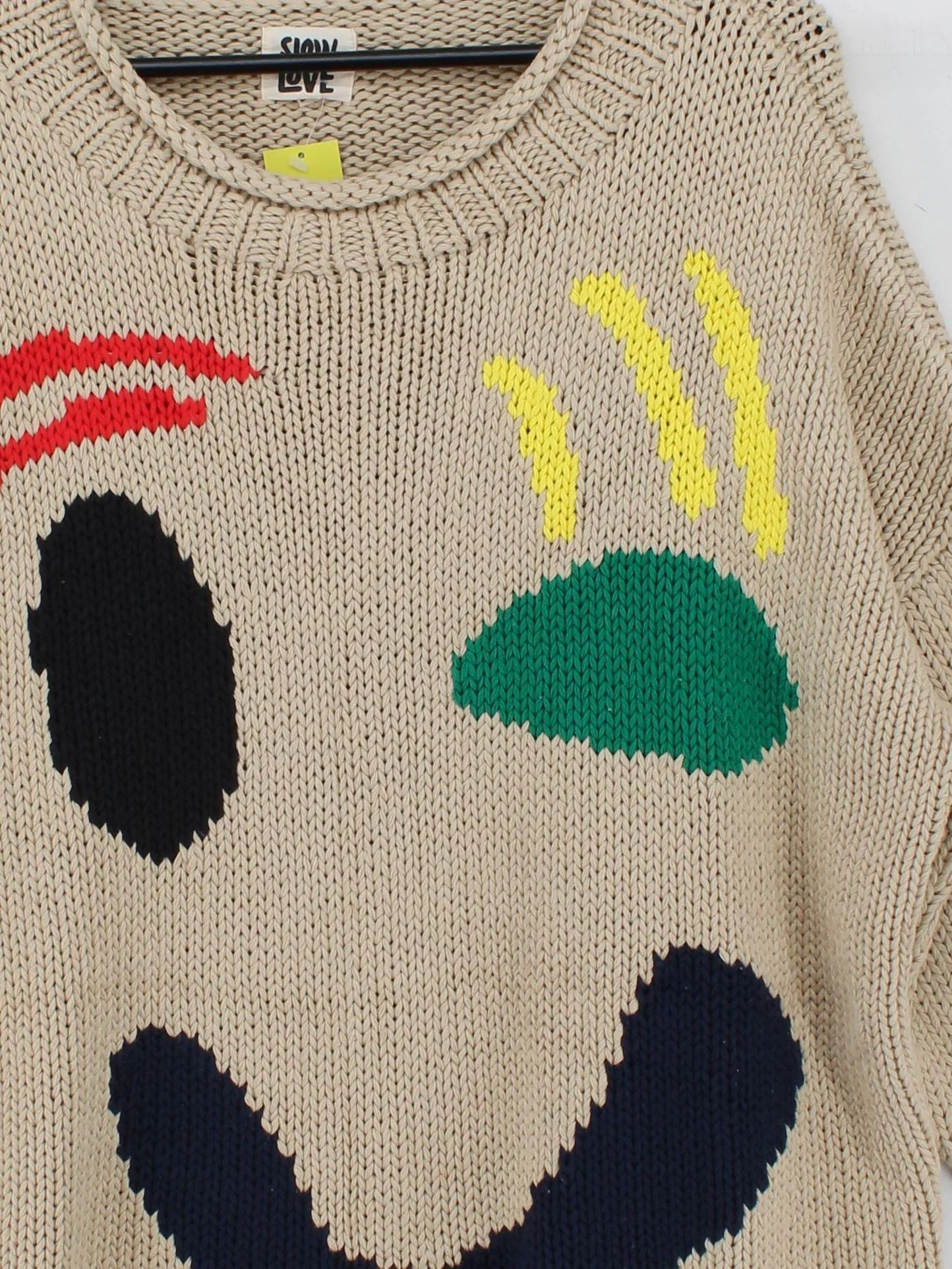 SLOW LOVE Women's Jumper L Cream Graphic 100% Cotton Crew Neck Pullover - Image 3
