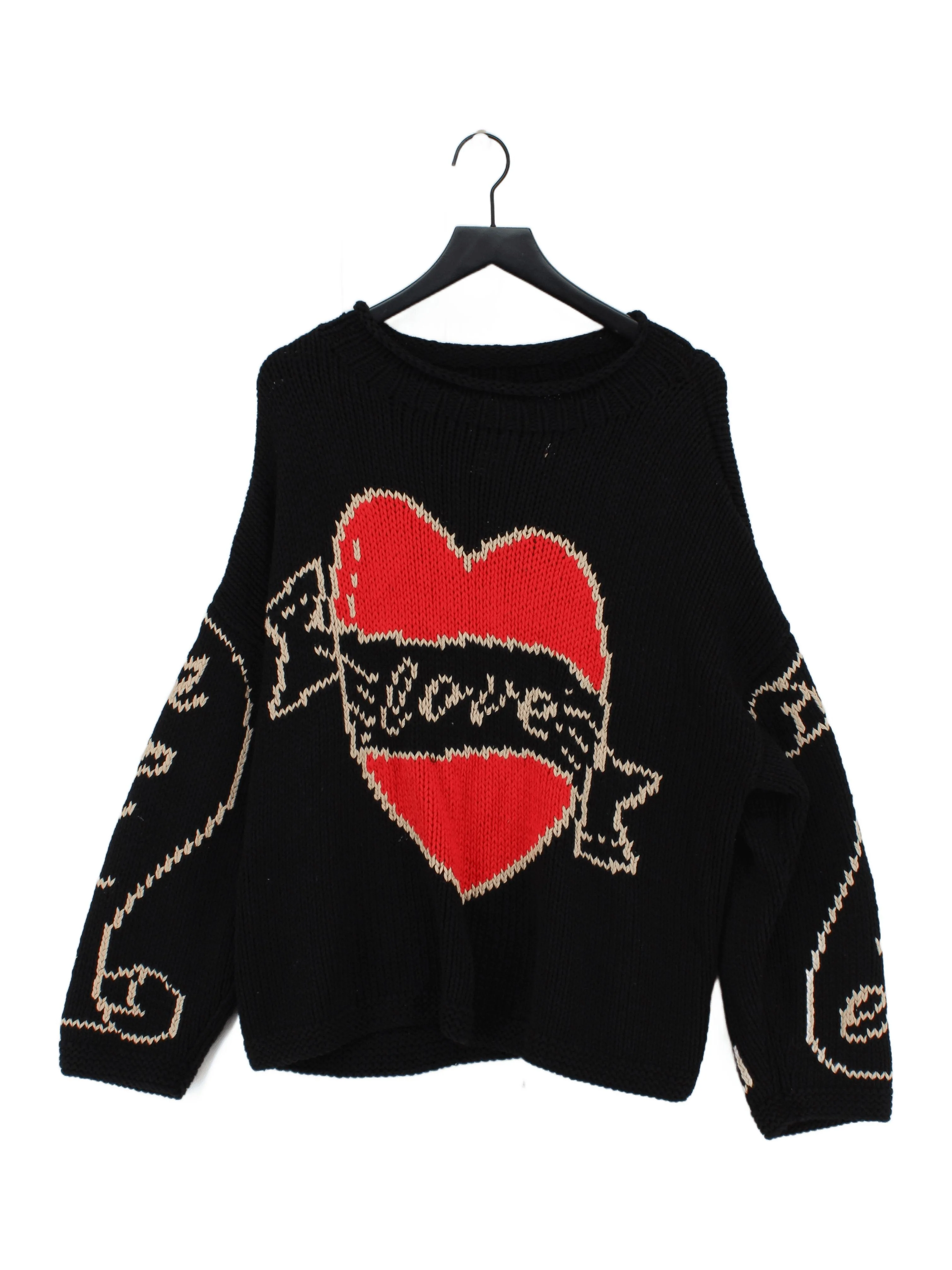 SLOW LOVE Women's Jumper XL Black Graphic 100% Cotton Round Neck Pullover