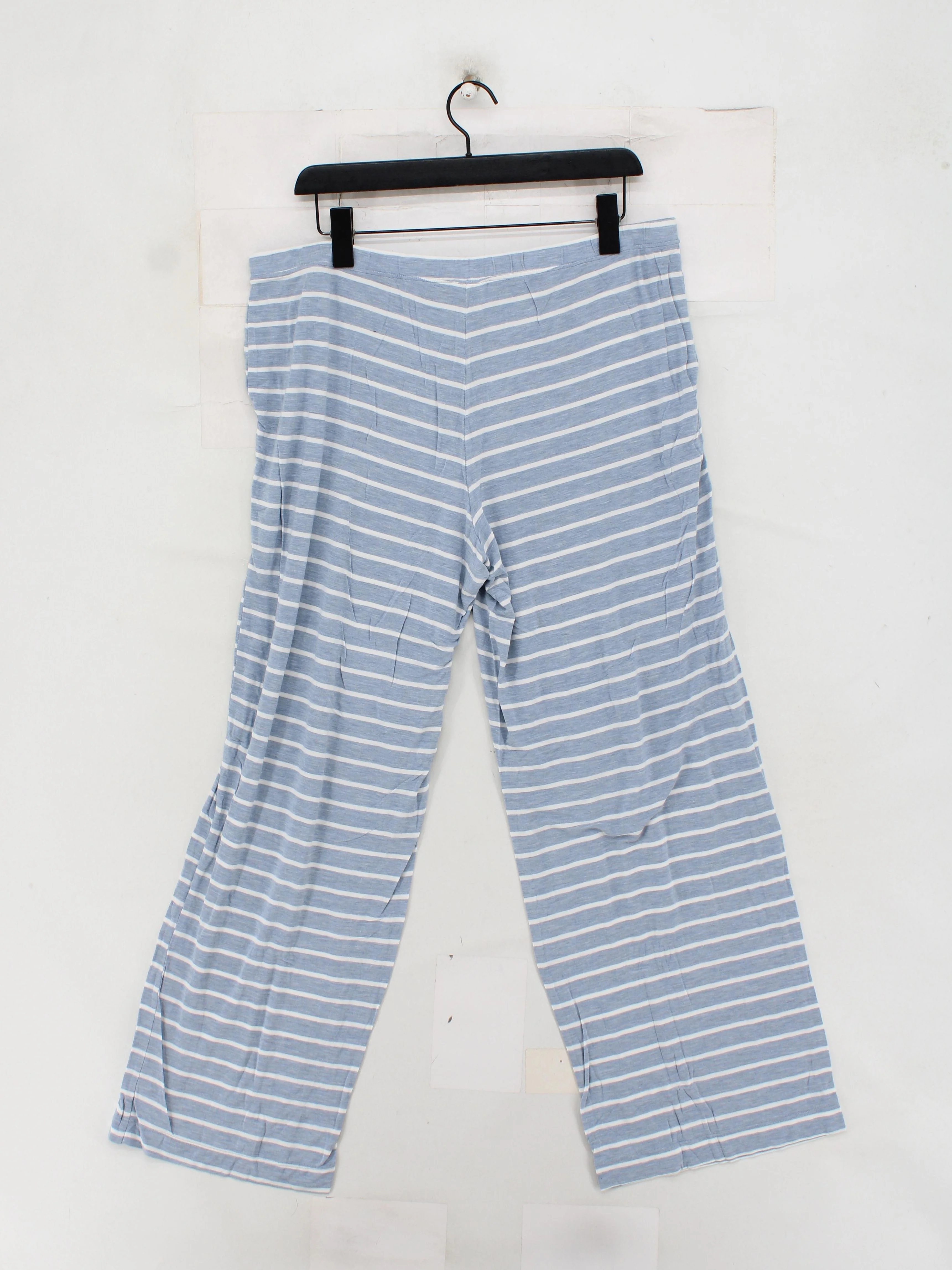 Soma Women's Trousers L Blue Striped Rayon with Spandex Wide-Leg Sweatpants - Image 2