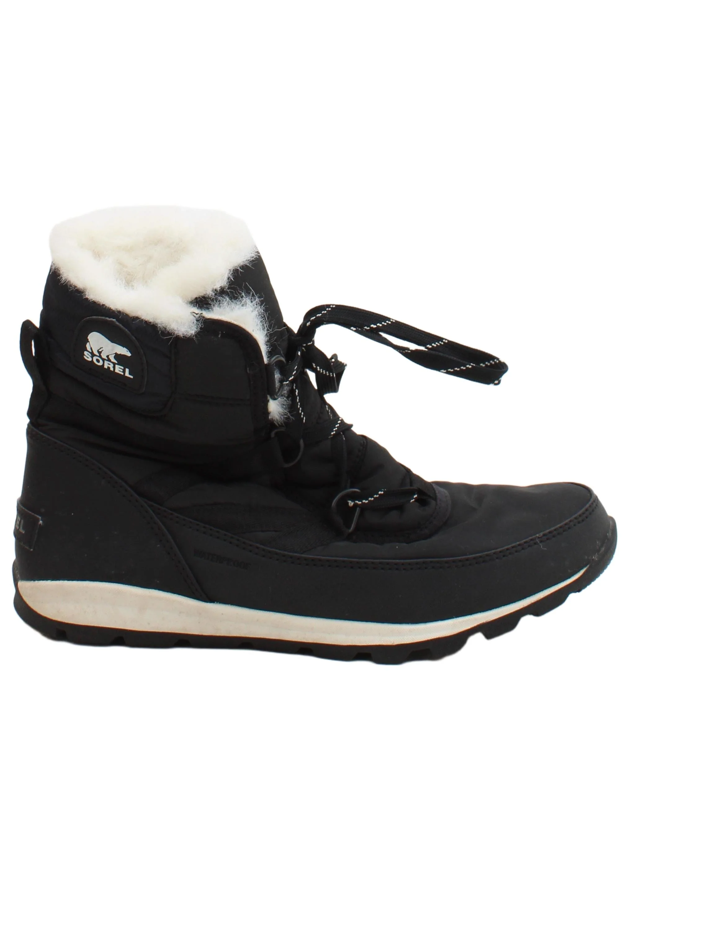 Sorel Women's Boots UK 6 Black Faux Leather with Other, Faux Fur Combat