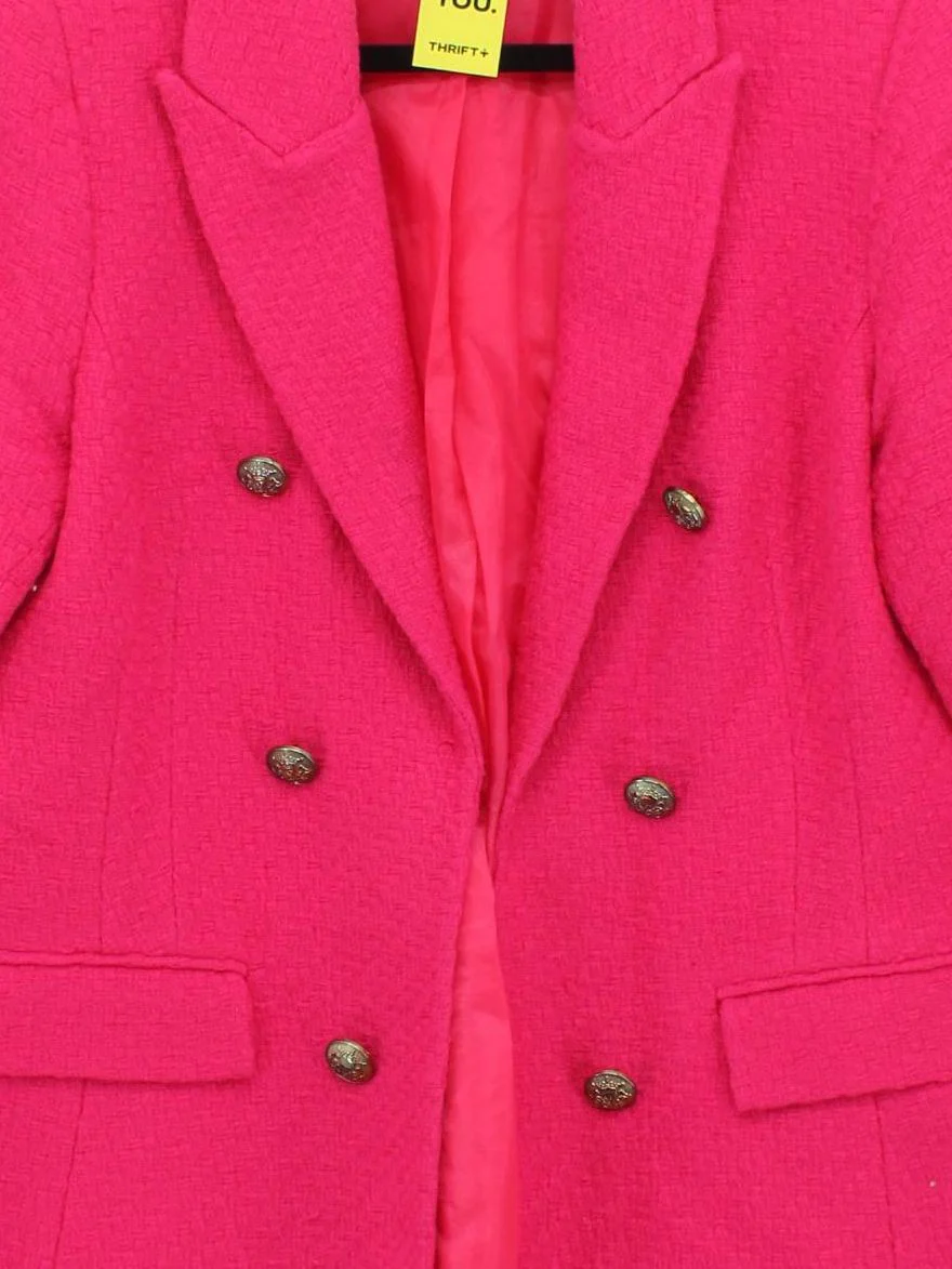 Sosandar Women's Blazer UK 12 Pink Cotton with Polyester Overcoat - Image 3