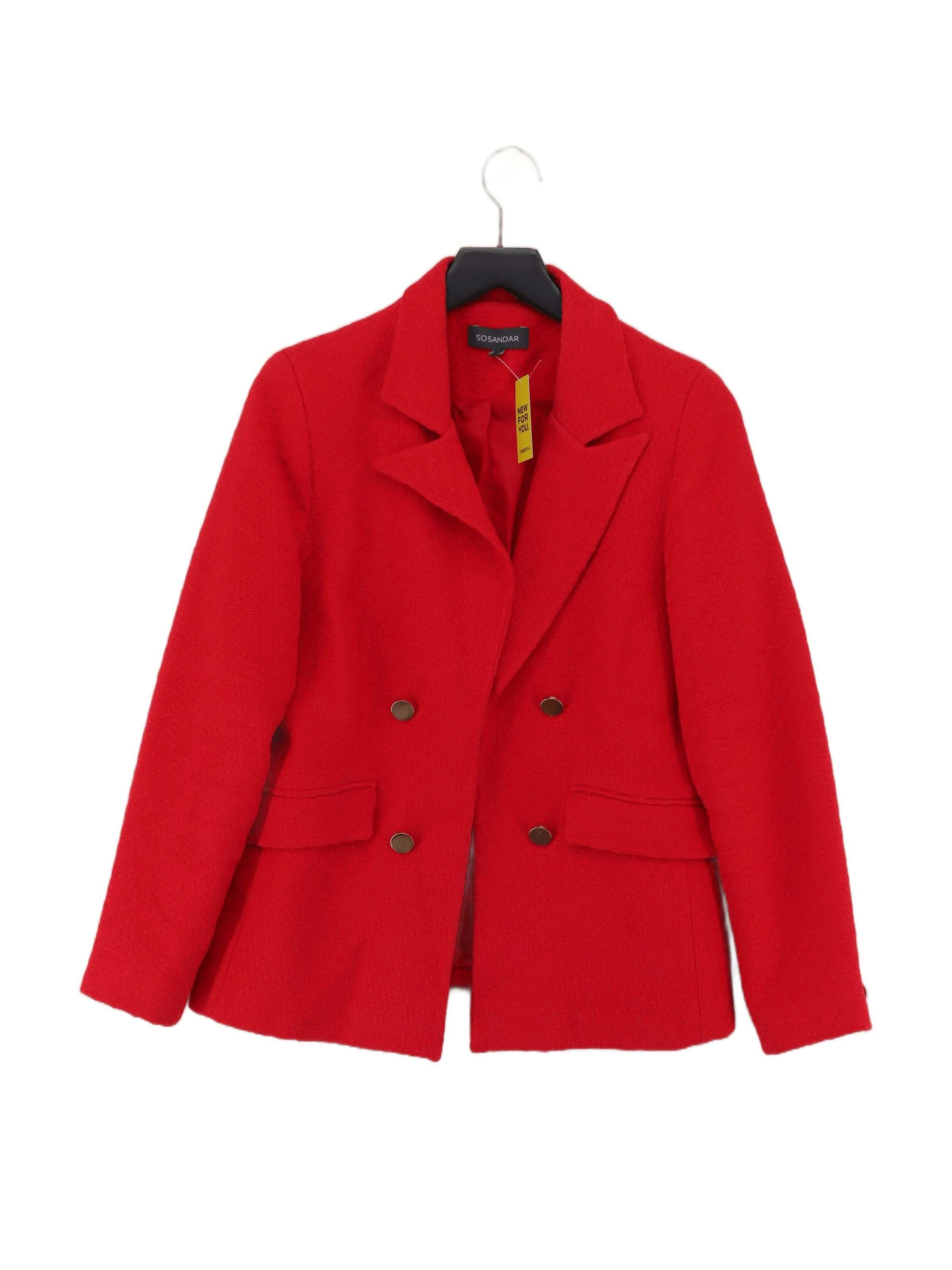 Sosandar Women's Blazer UK 12 Red Cotton with Polyester Overcoat