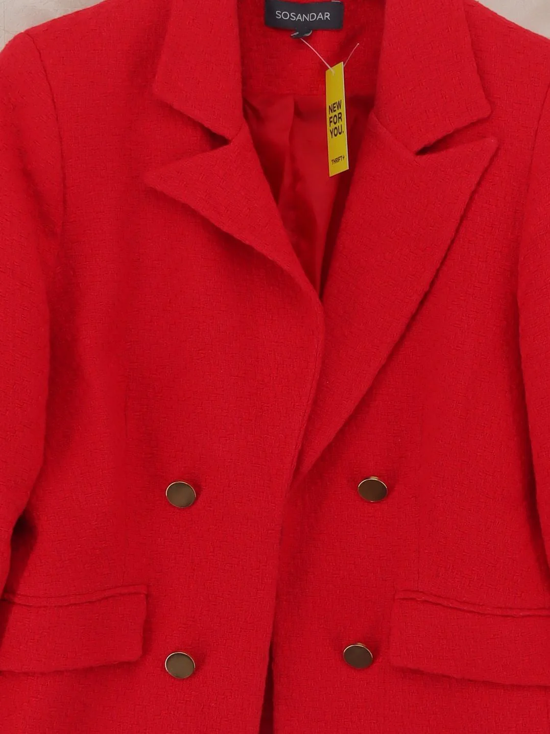 Sosandar Women's Blazer UK 12 Red Cotton with Polyester Overcoat - Image 3