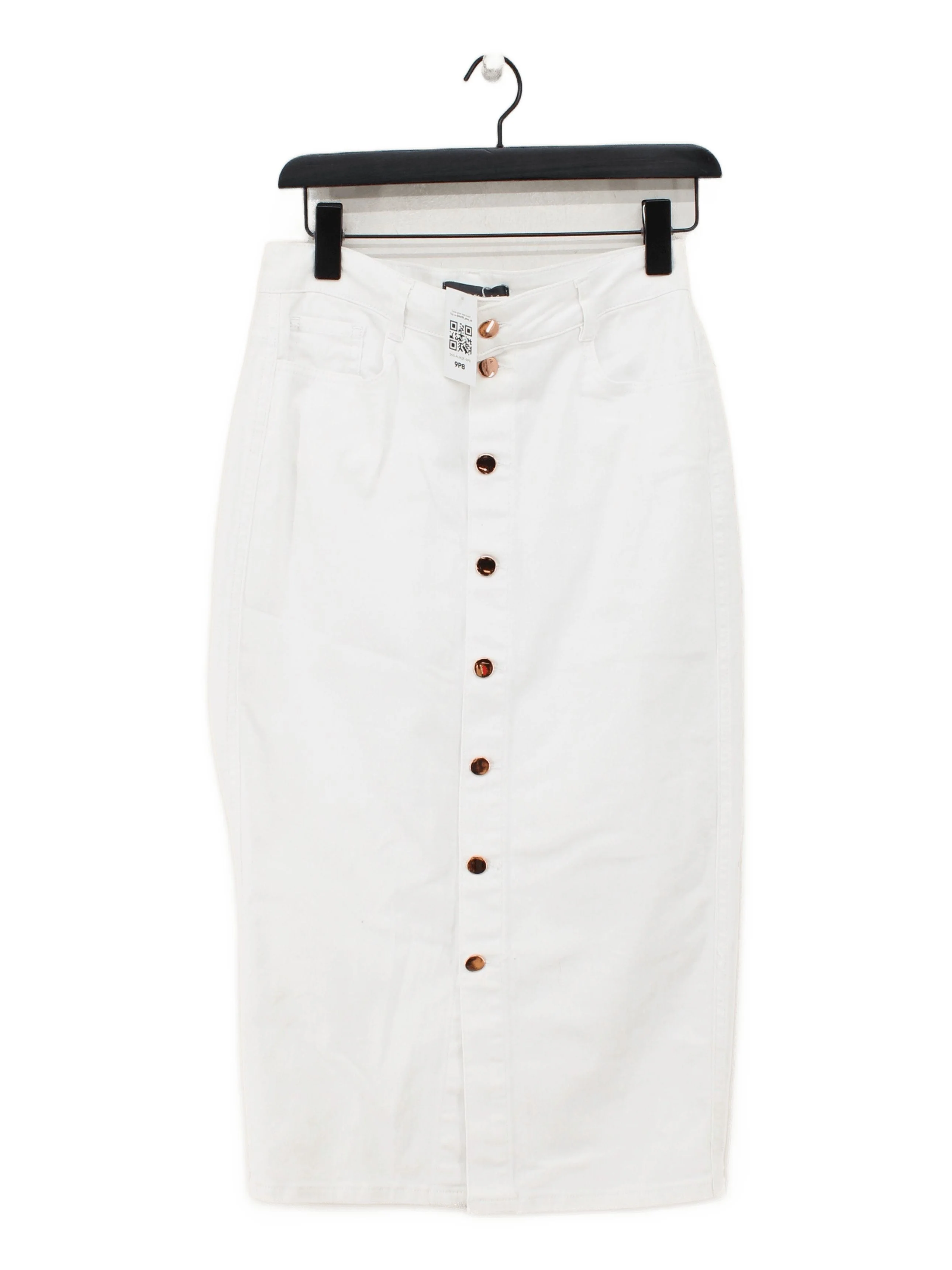 Sosandar Women's Midi Skirt UK 10 White Cotton with Elastane Straight & Pencil