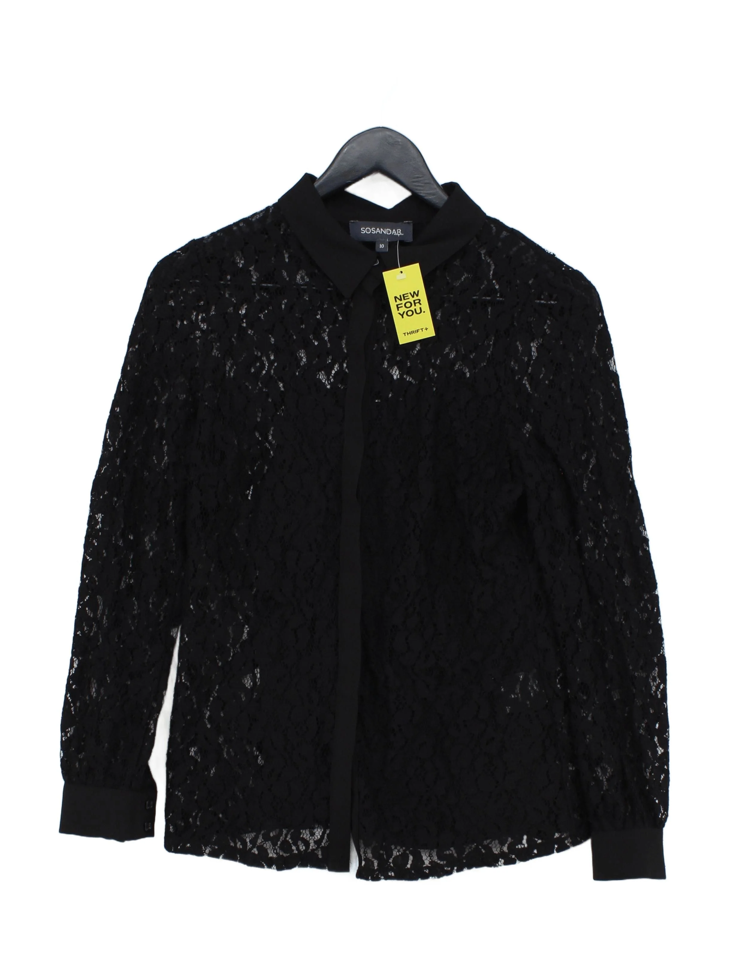Sosandar Women's Shirt UK 10 Black 100% Other Long Sleeve Collared Basic