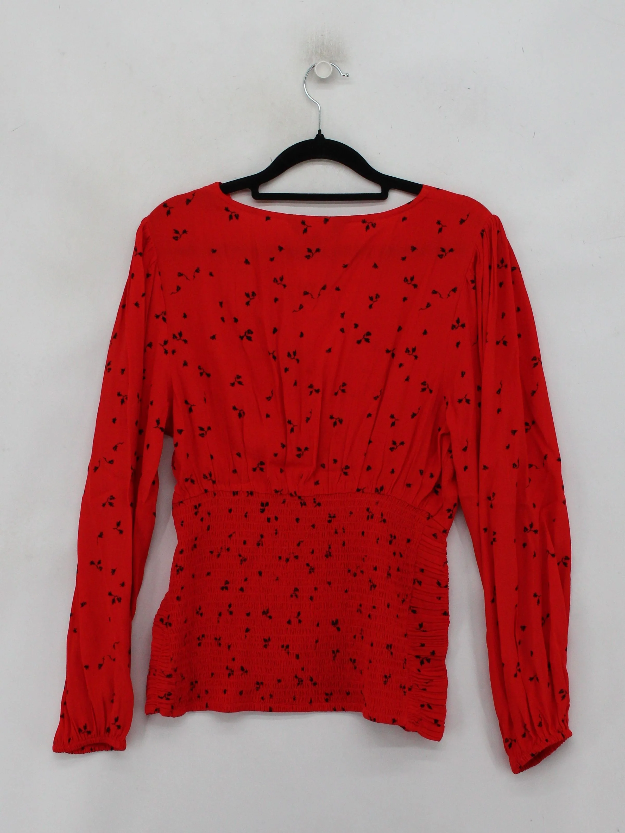 Sosandar Women's Top S Red Floral 100% Viscose Long Sleeve V-Neck Basic - Image 2