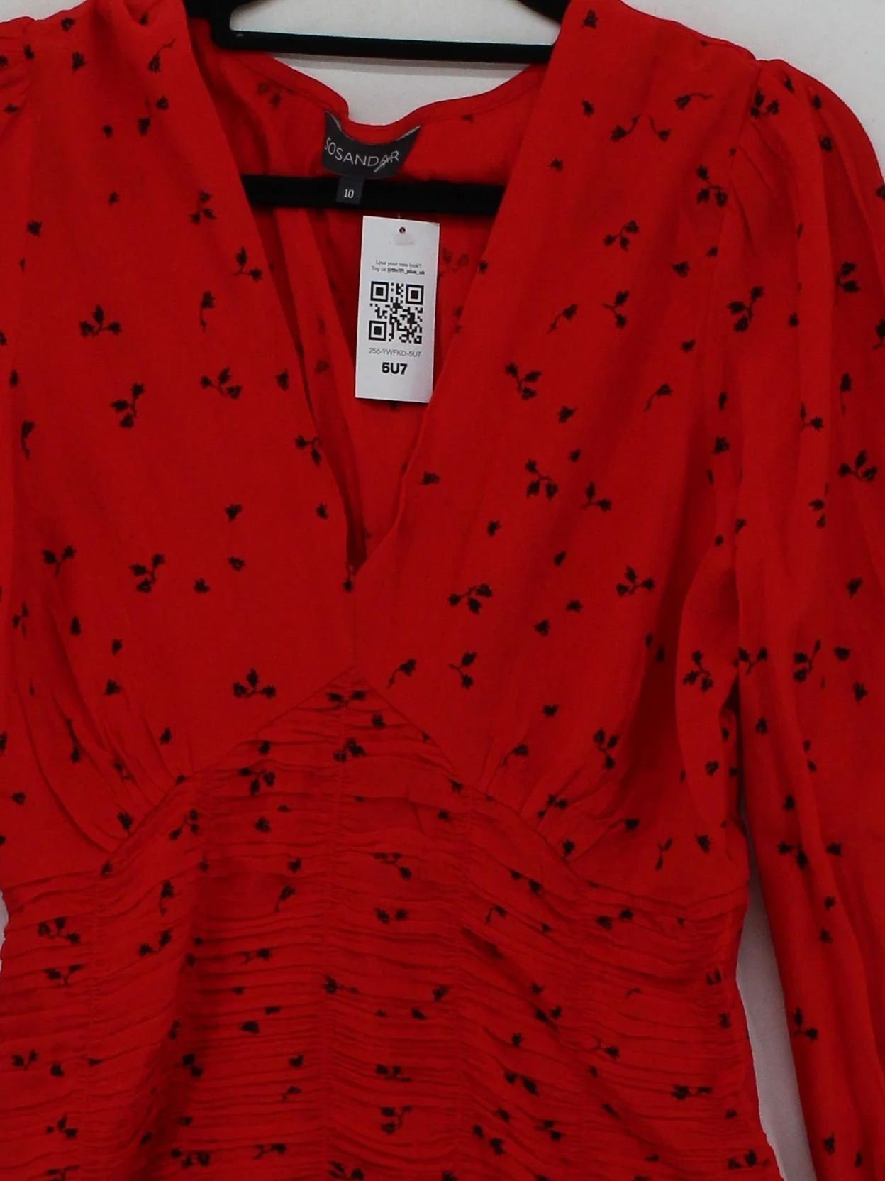 Sosandar Women's Top S Red Floral 100% Viscose Long Sleeve V-Neck Basic - Image 3
